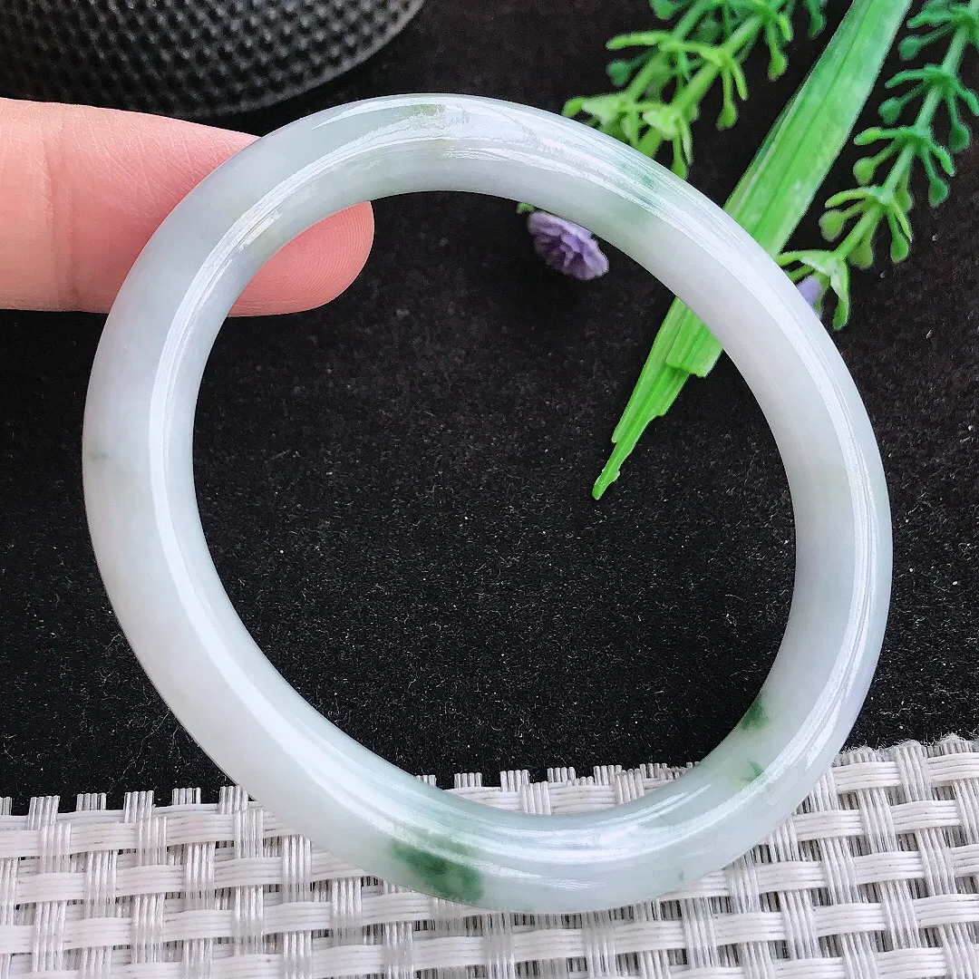 自然光55/48/8老坑秀气冰润飘花贵妃手镯天然翡翠玉镯女款