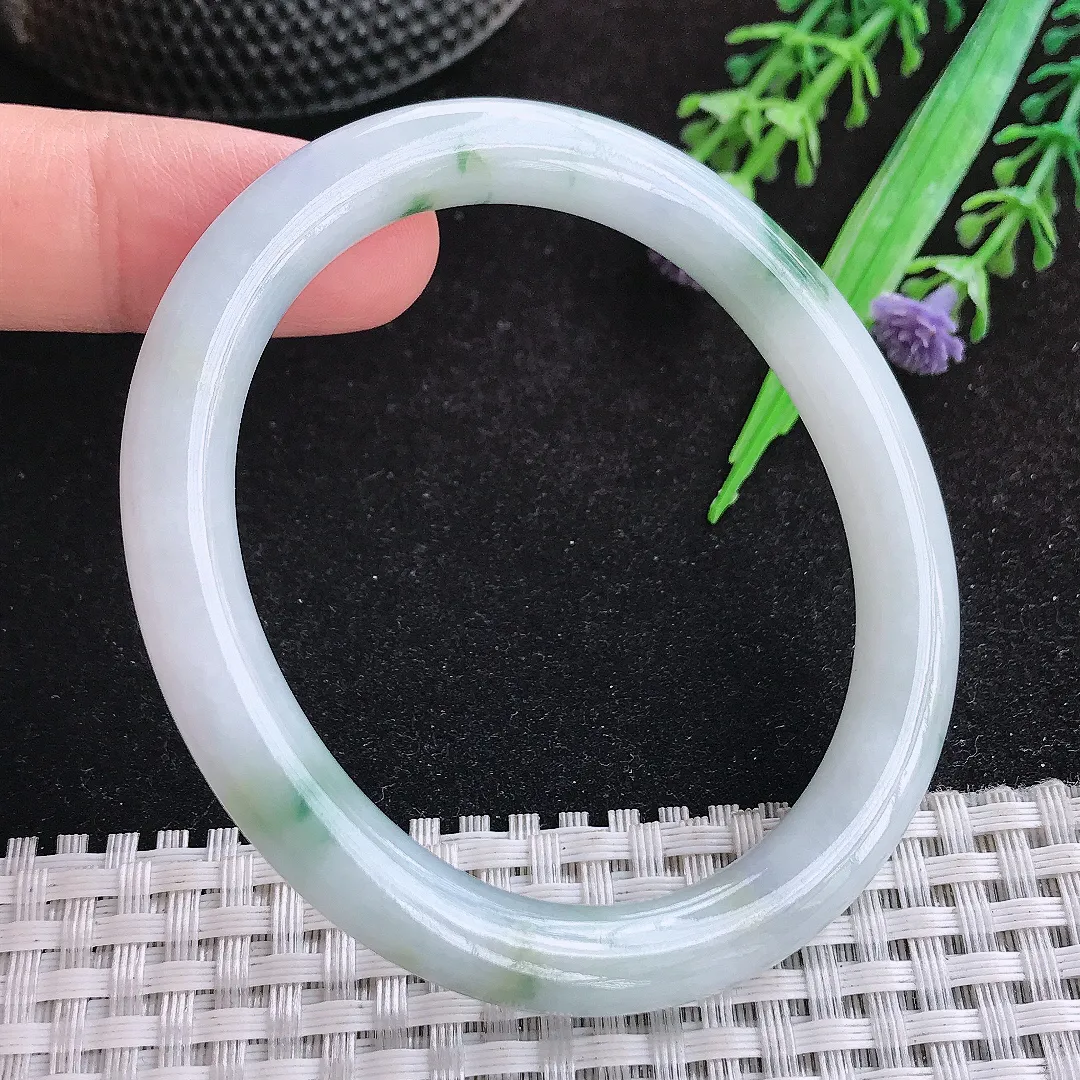 自然光55/48/8老坑秀气冰润飘花贵妃手镯天然翡翠玉镯女款