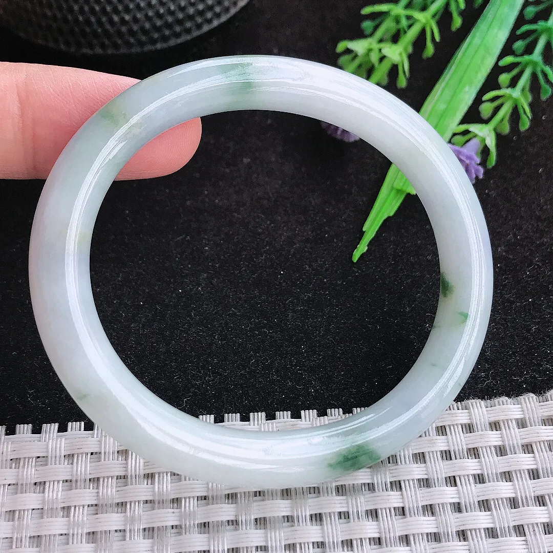 自然光55/48/8老坑秀气冰润飘花贵妃手镯天然翡翠玉镯女款