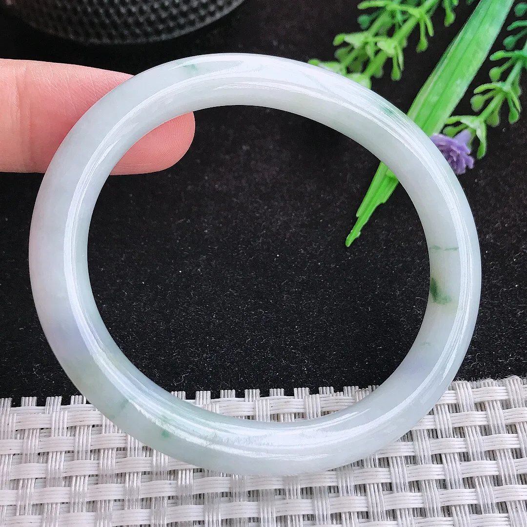 自然光55/48/8老坑秀气冰润飘花贵妃手镯天然翡翠玉镯女款