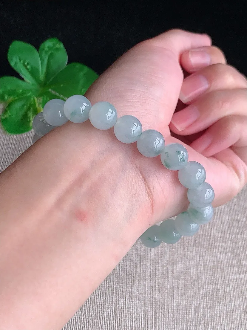 a货翡翠老坑冰种飘花圆珠佛珠手串20颗 尺寸9.7mm 重量33.50g 0828
