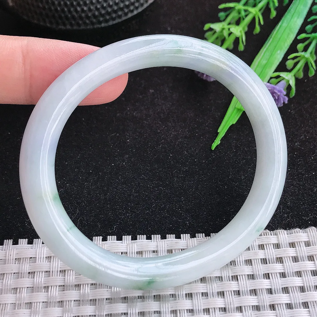 自然光55/48/8老坑秀气冰润飘花贵妃手镯天然翡翠玉镯女款