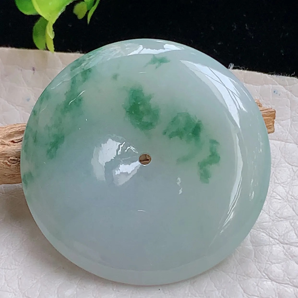 zzx实拍35.8*5.5缅甸翡翠精雕冰飘花大平安扣 玉扣玉吊坠 毛衣坠