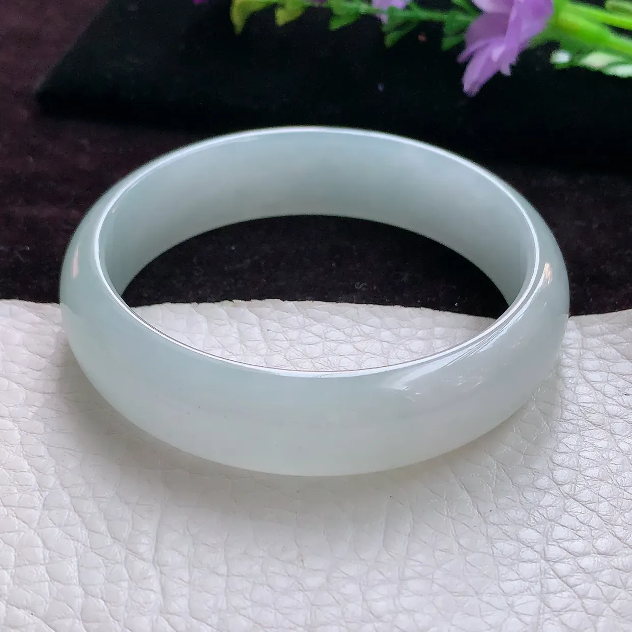 js实拍56.5*15*6.5轮胎镯 天然缅甸翡翠手镯冰润纯美宽边玉手镯 玉手环