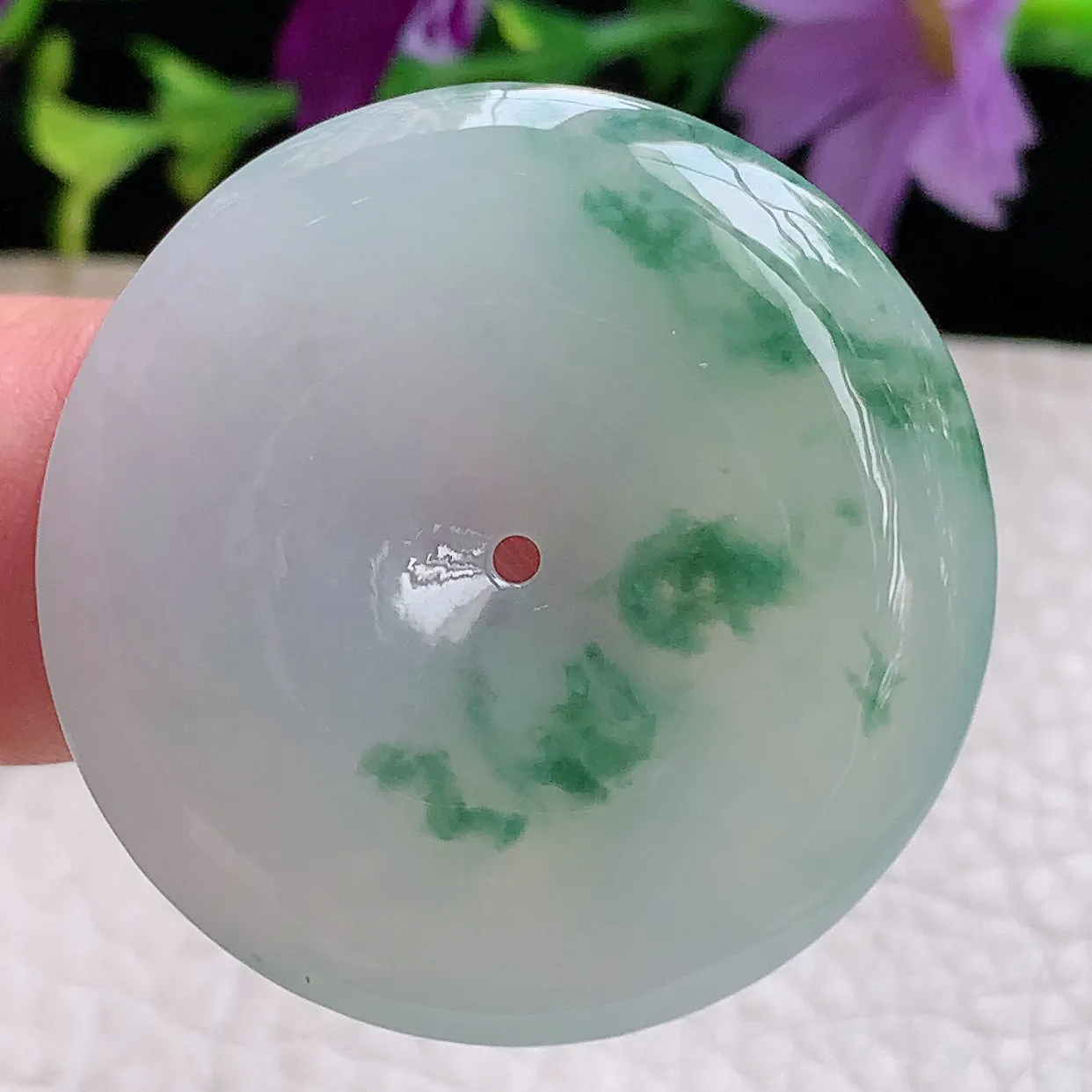 zzx实拍35.8*5.5缅甸翡翠精雕冰飘花大平安扣 玉扣玉吊坠 毛衣坠