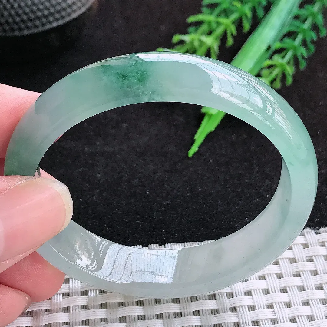 自然光51.5/45/13.4/6.8老坑冰胶果冻飘花小圈口贵妃手镯天然翡翠玉镯女款