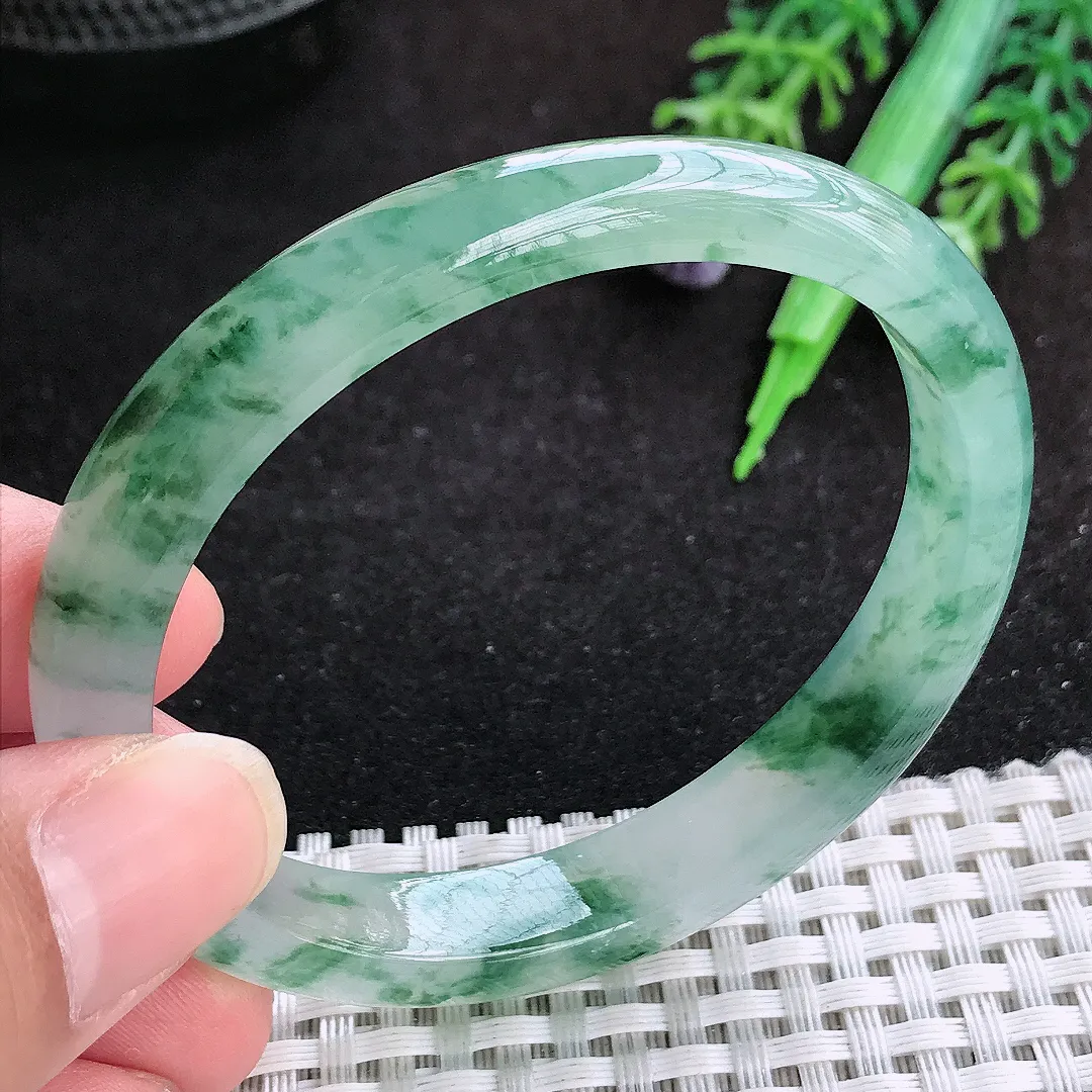 自然光55.5/49.5/10/6.9老坑冰胶果冻冰飘花贵妃手镯天然翡翠玉镯女款