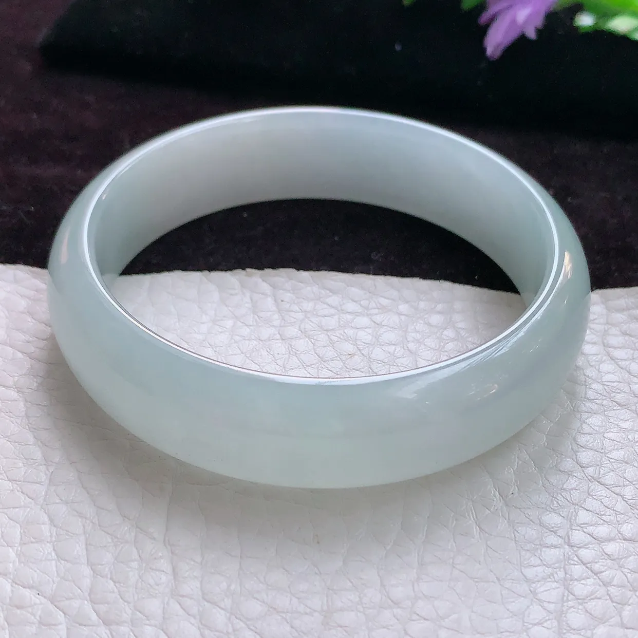 js实拍56.5*15*6.5轮胎镯 天然缅甸翡翠手镯冰润纯美宽边玉手镯 玉手环