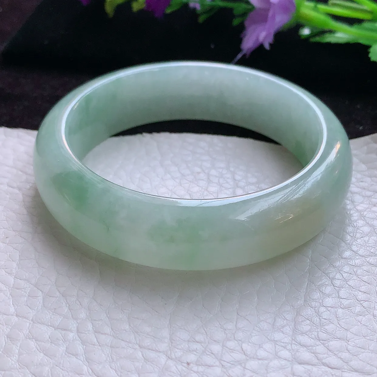 hh实拍55*15.5*8.3轮胎镯 天然缅甸冰飘花双彩宽边翡翠玉手镯 玉手环