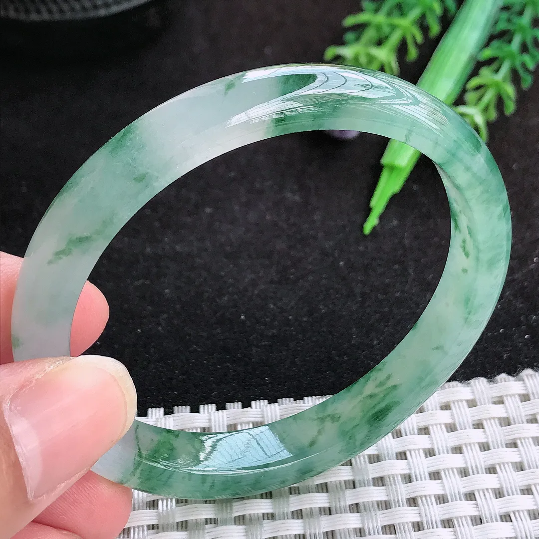 自然光55.5/49.5/10/6.9老坑冰胶果冻冰飘花贵妃手镯天然翡翠玉镯女款