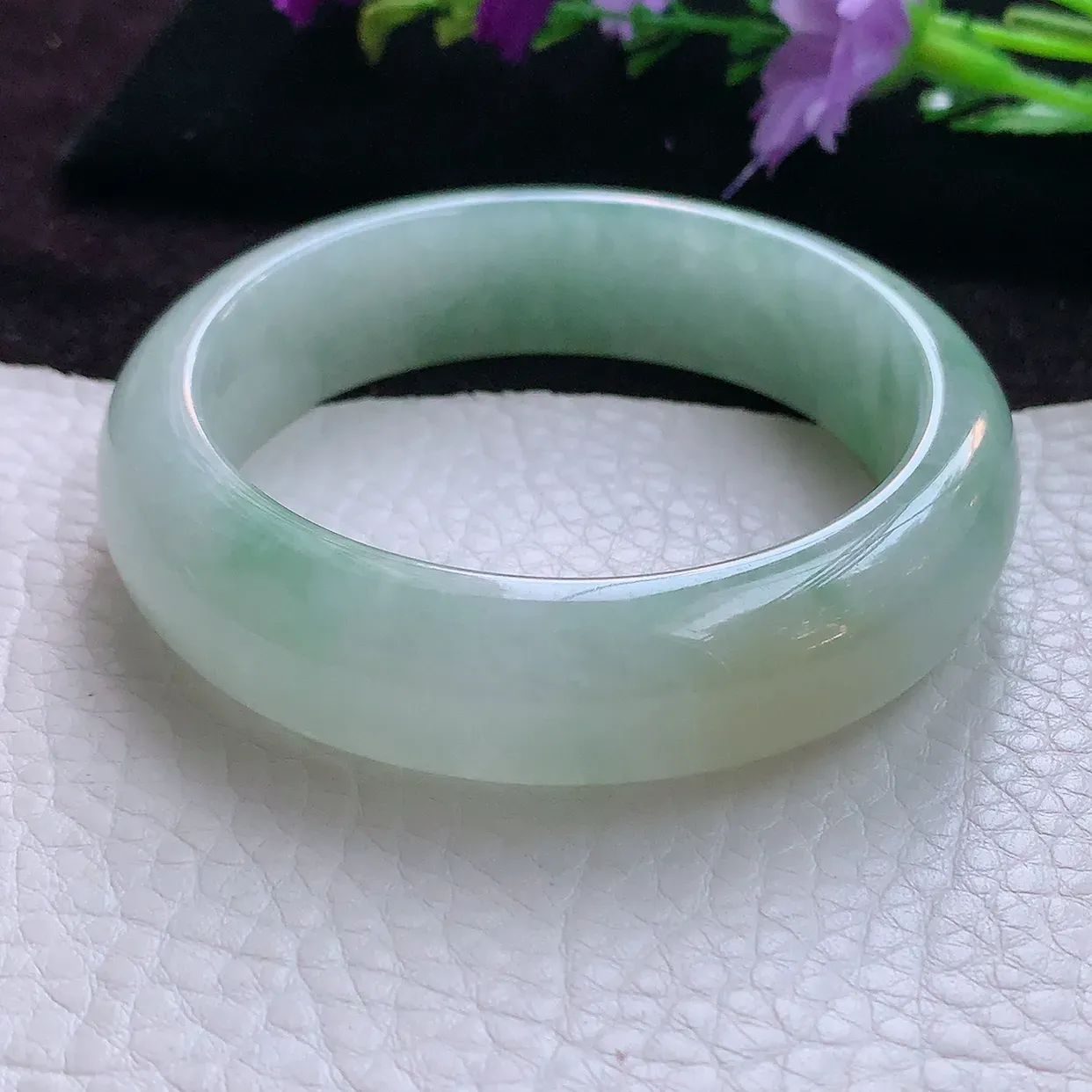 hh实拍55*15.5*8.3轮胎镯 天然缅甸冰飘花双彩宽边翡翠玉手镯 玉手环