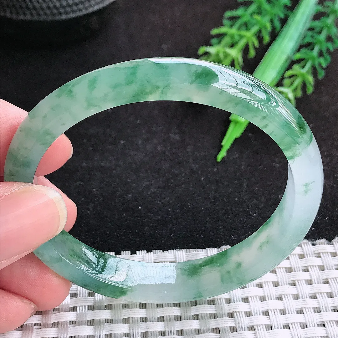 自然光55.5/49.5/10/6.9老坑冰胶果冻冰飘花贵妃手镯天然翡翠玉镯女款