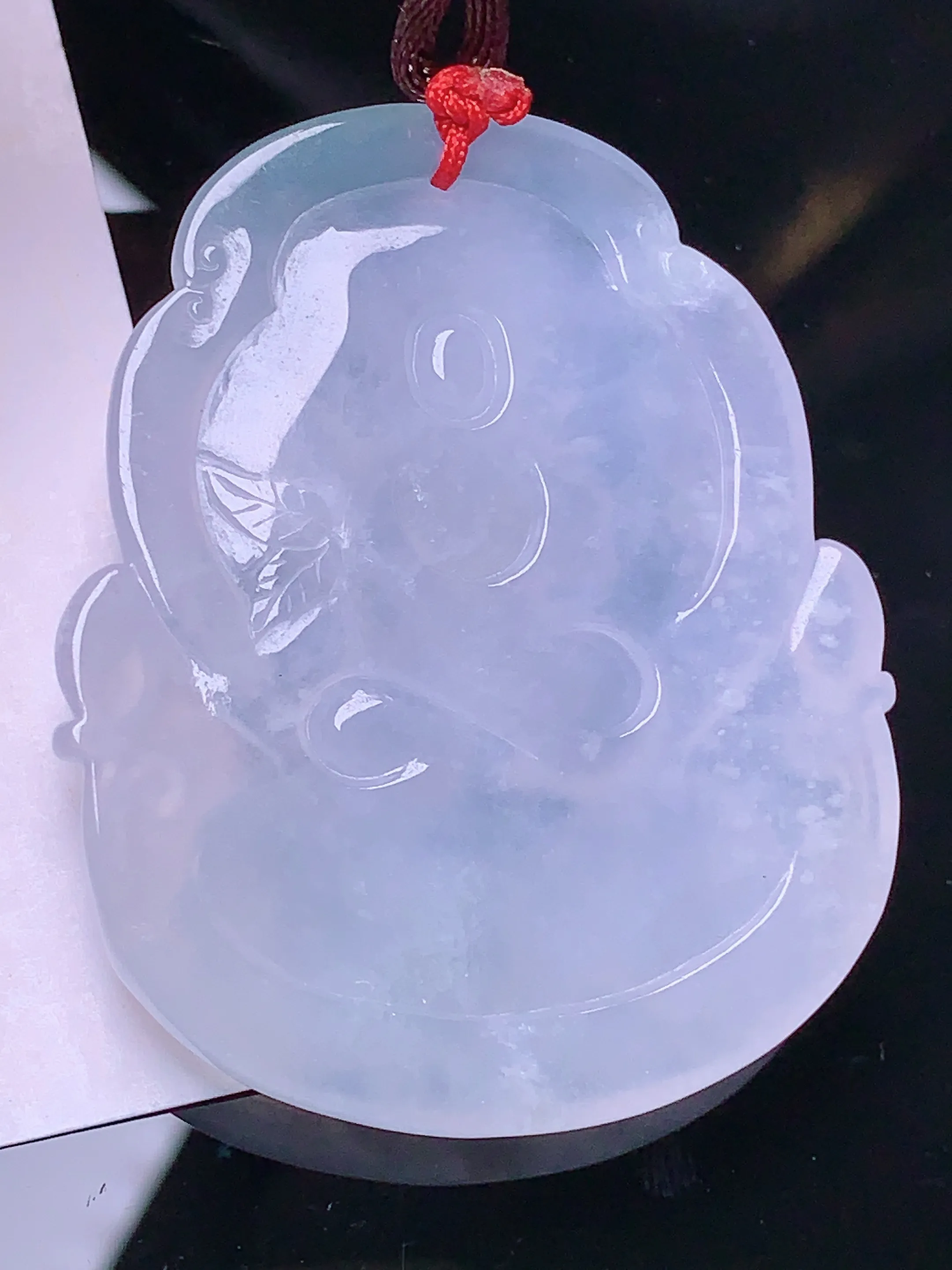 冰种普贤观音菩萨吊坠 玉质细腻 色泽艳丽 水润亮眼  整体尺寸50*41*6