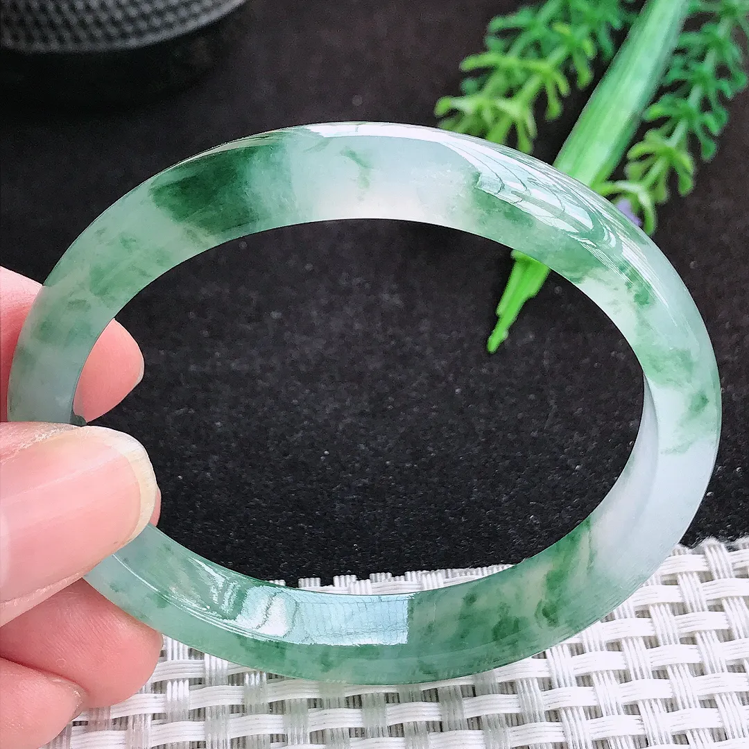 自然光55.5/49.5/10/6.9老坑冰胶果冻冰飘花贵妃手镯天然翡翠玉镯女款