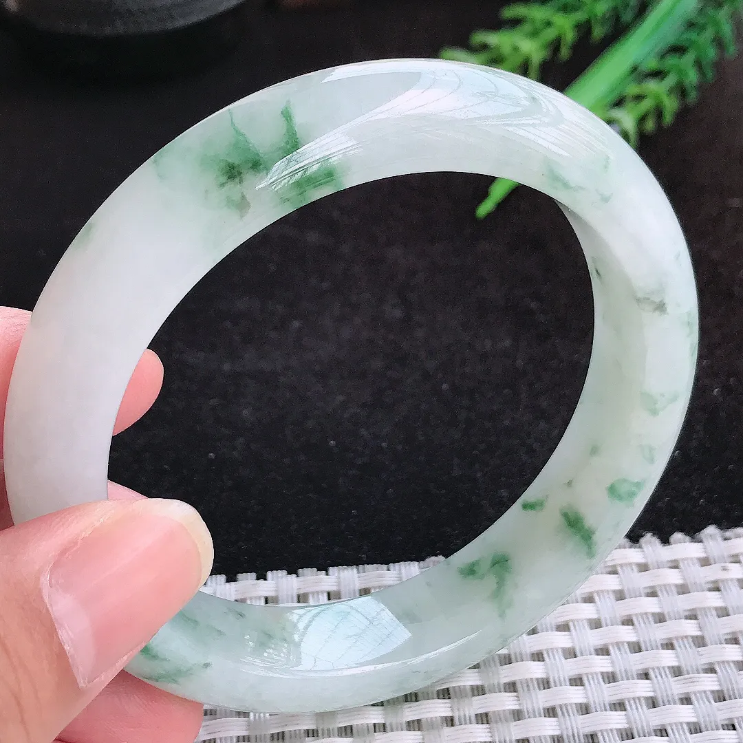 自然光60.5/13.6/9.5老坑冰胶水灵飘花手镯大圈口天然翡翠玉镯女款