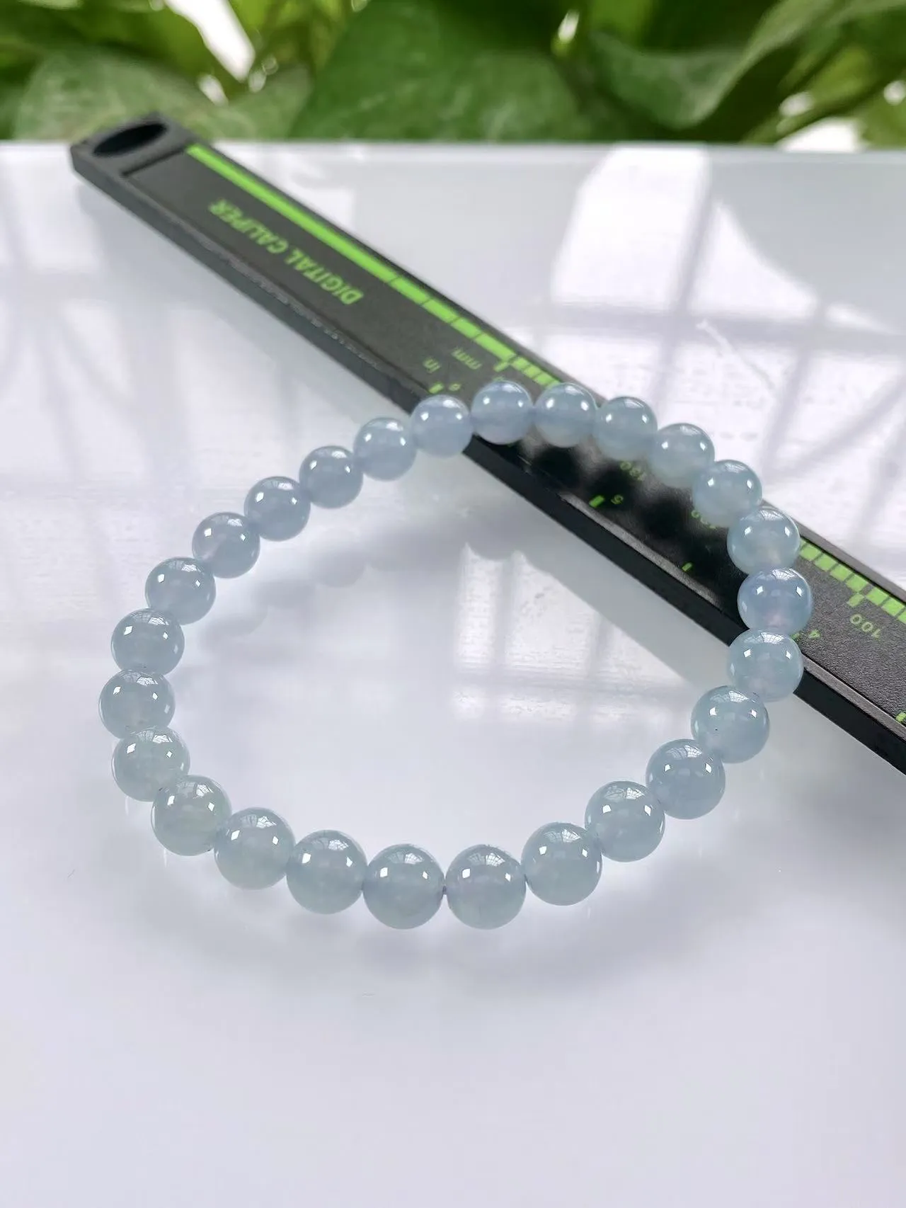 缅甸天然翡翠A货，卡7冰种起胶紫罗兰冰紫圆珠手串手链，尺寸：7mm/26颗，重量：15.70g