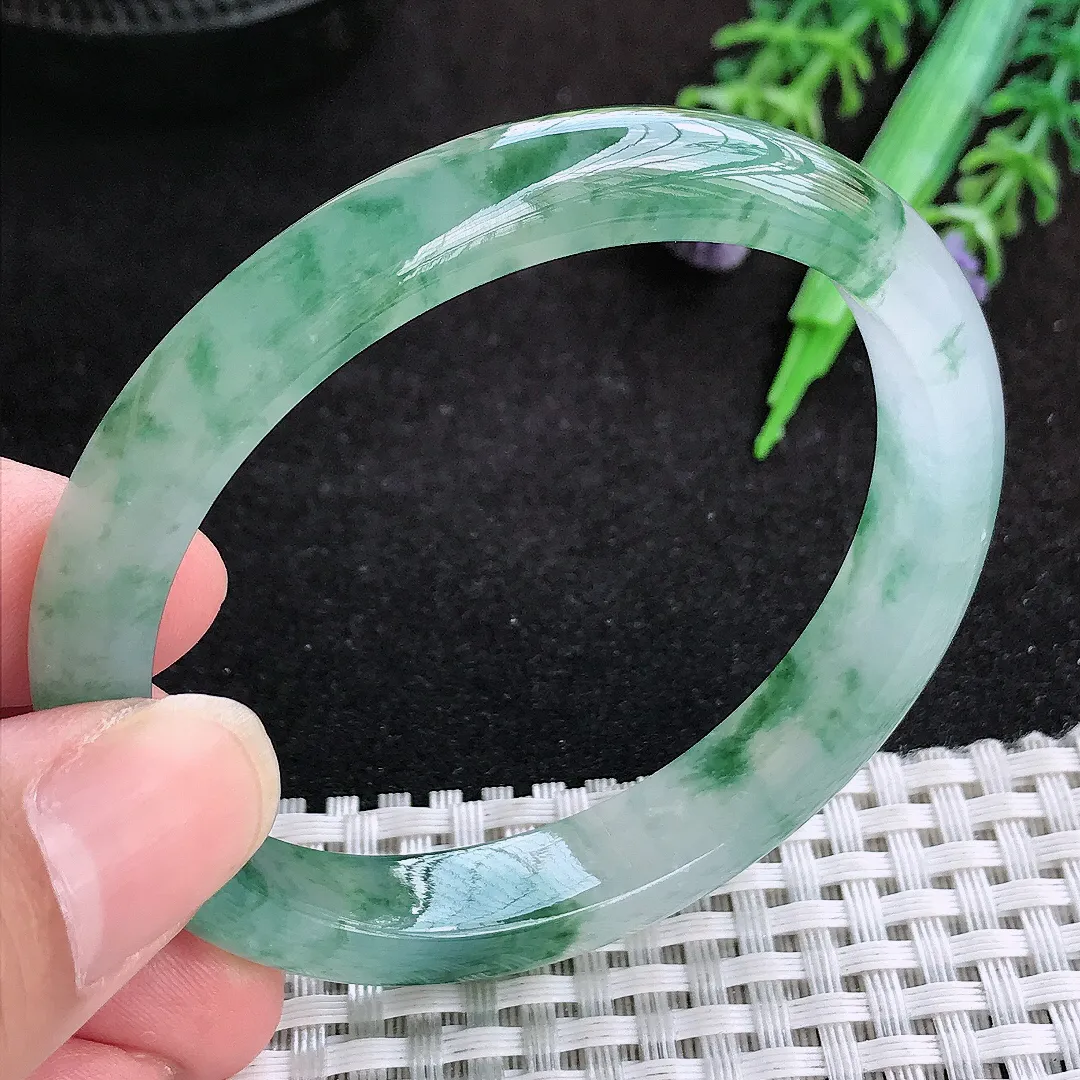 自然光55.5/49.5/10/6.9老坑冰胶果冻冰飘花贵妃手镯天然翡翠玉镯女款