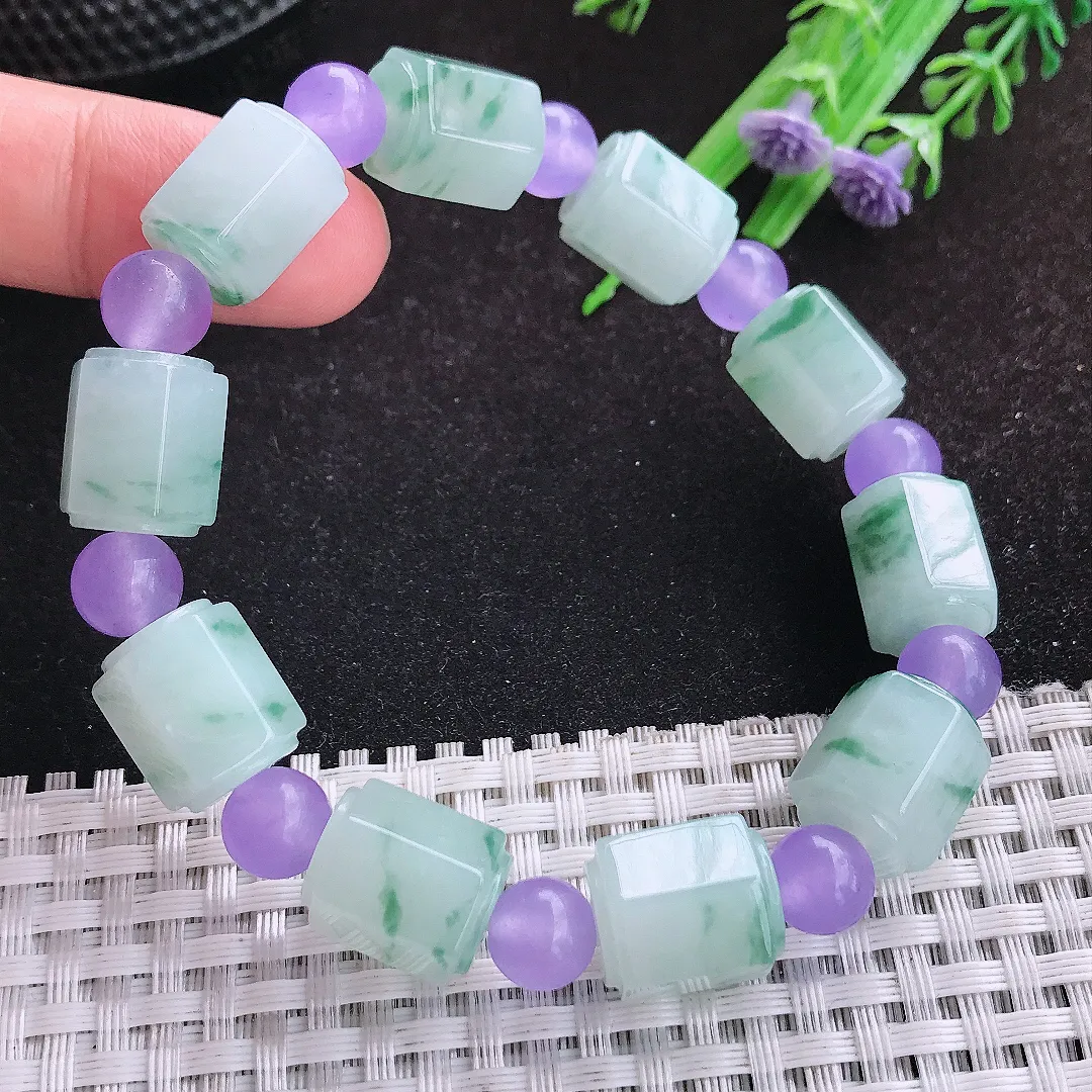 自然光11/13.5老坑精美温润飘花路路通手链天然翡翠玉石手串