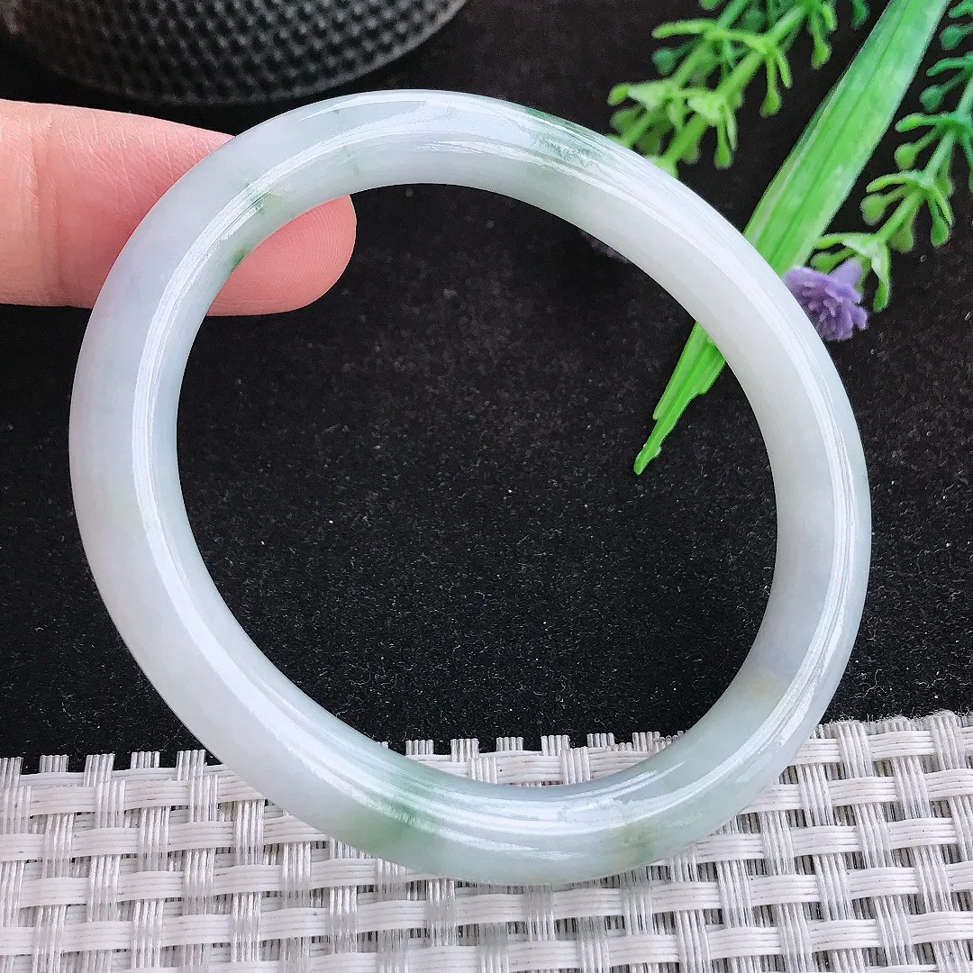 自然光55/48/8老坑秀气冰润飘花贵妃手镯天然翡翠玉镯女款