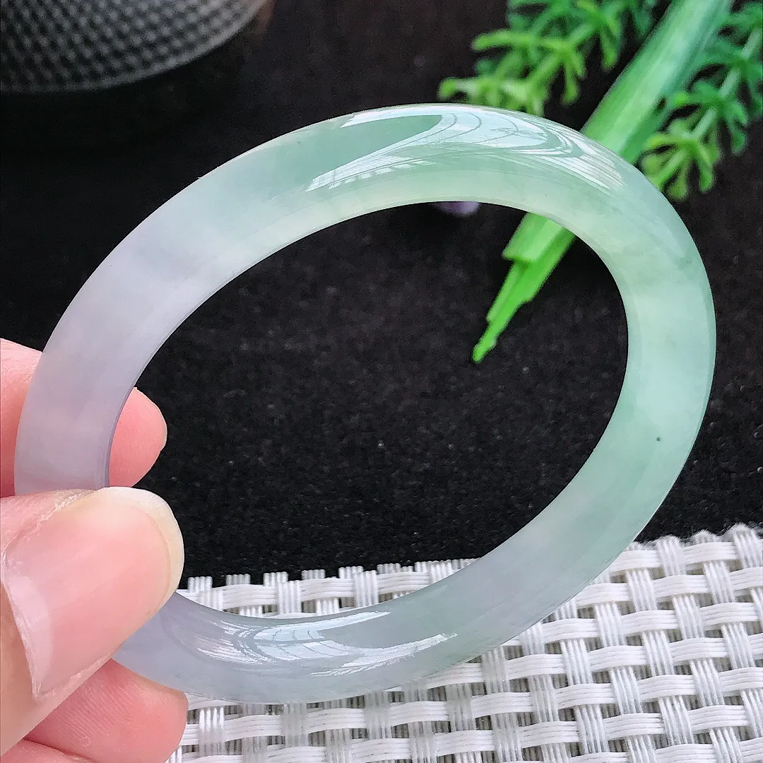自然光51.45/8.5老坑冰种果冻胶冰晴小圈口贵妃手镯天然翡翠玉镯女款