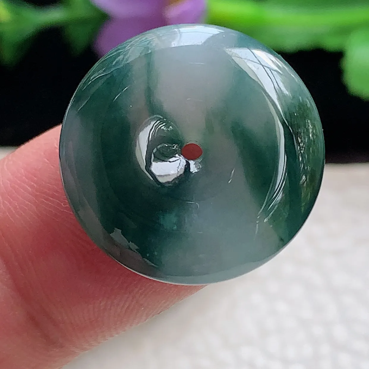 zzx实拍21.5*5.3缅甸翡翠精雕飘水墨款平安扣 玉扣玉吊坠 玉挂件