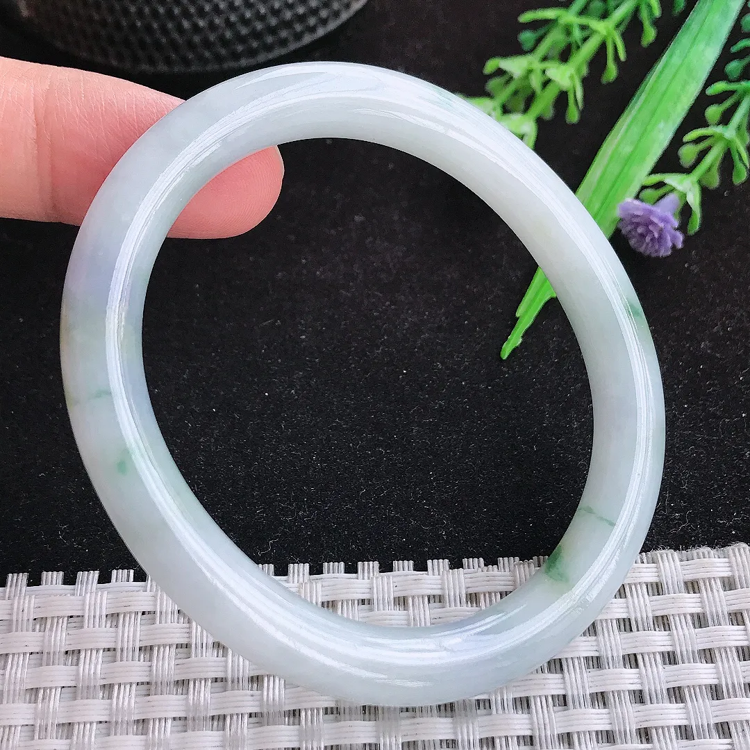 自然光55/48/8老坑秀气冰润飘花贵妃手镯天然翡翠玉镯女款