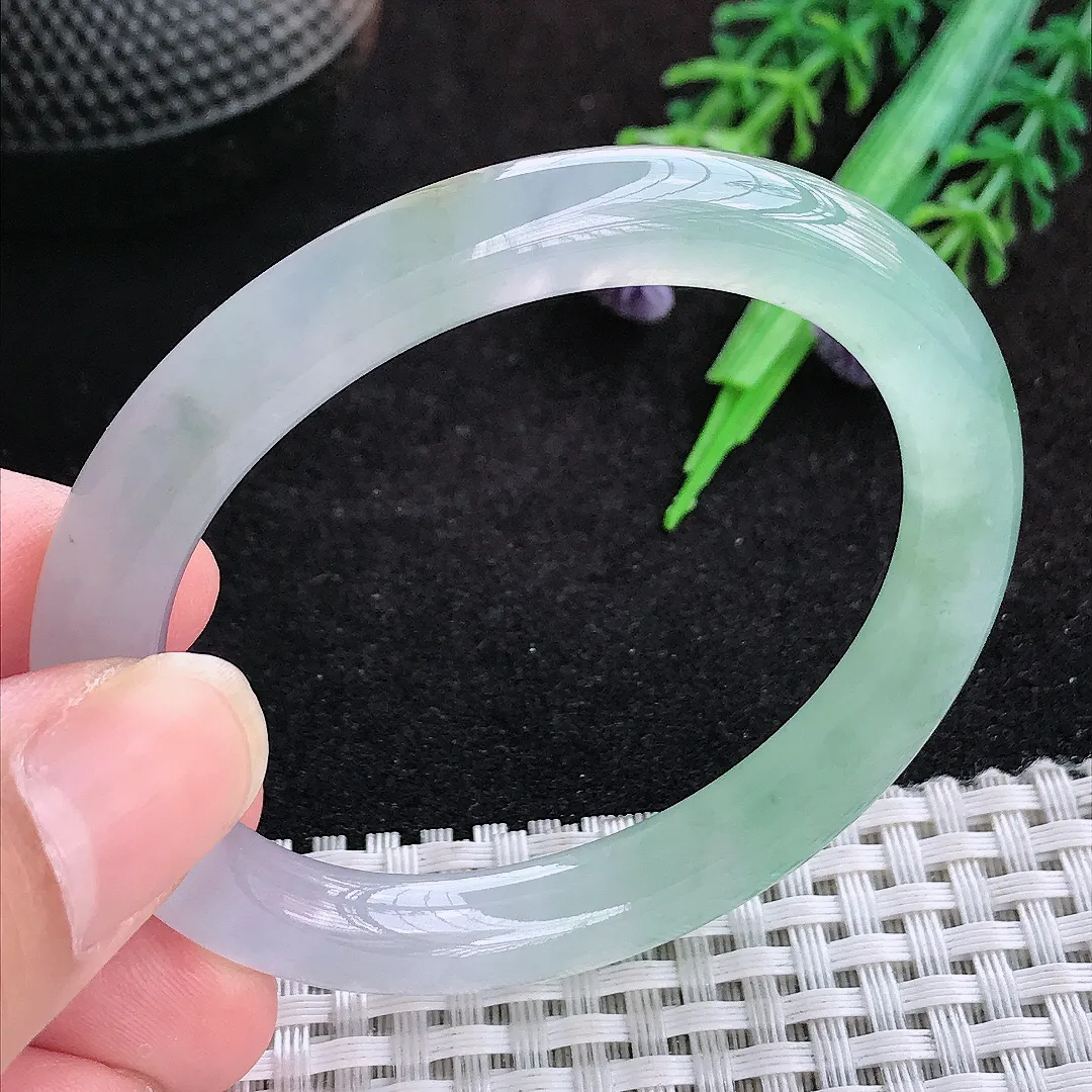 自然光51.45/8.5老坑冰种果冻胶冰晴小圈口贵妃手镯天然翡翠玉镯女款