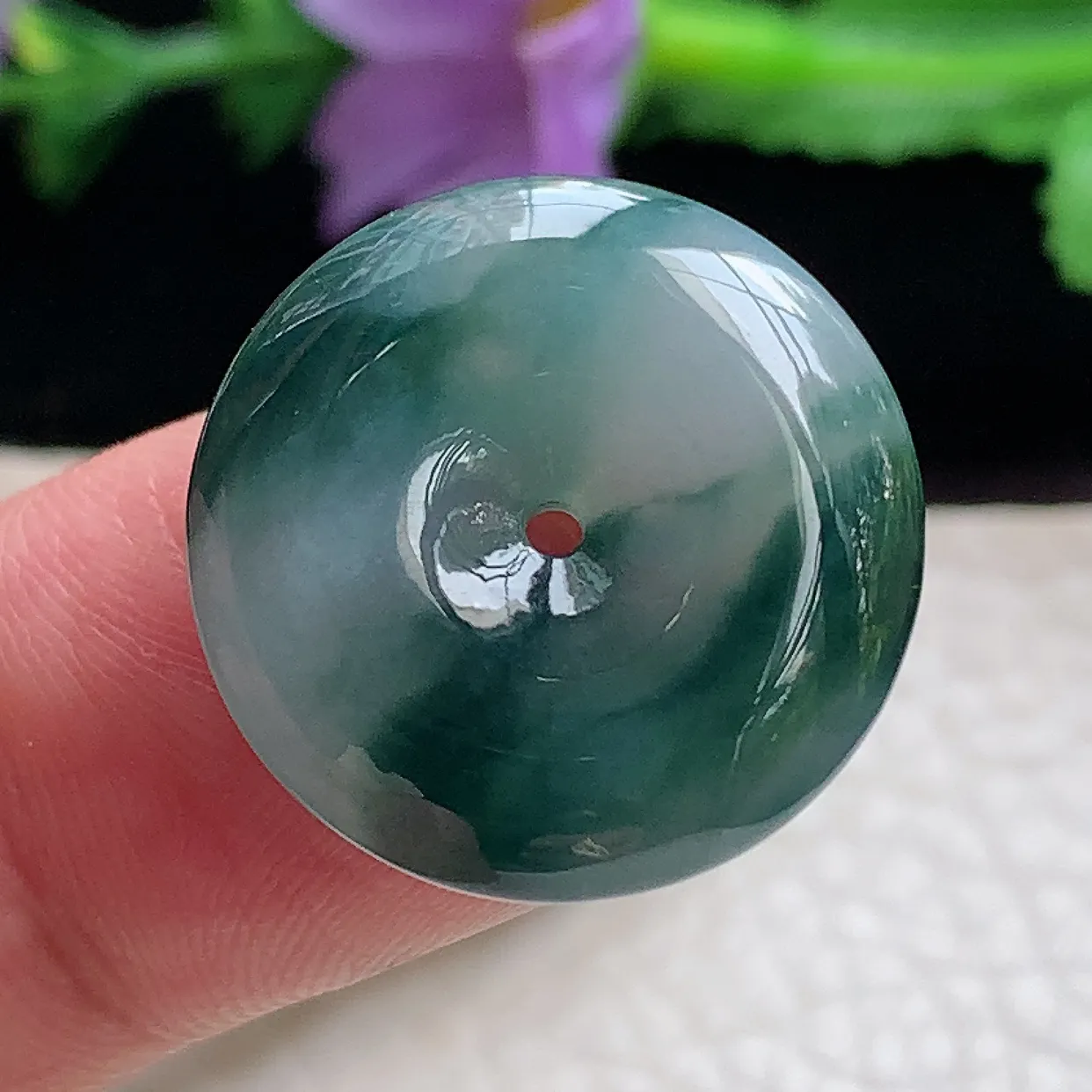 zzx实拍21.5*5.3缅甸翡翠精雕飘水墨款平安扣 玉扣玉吊坠 玉挂件