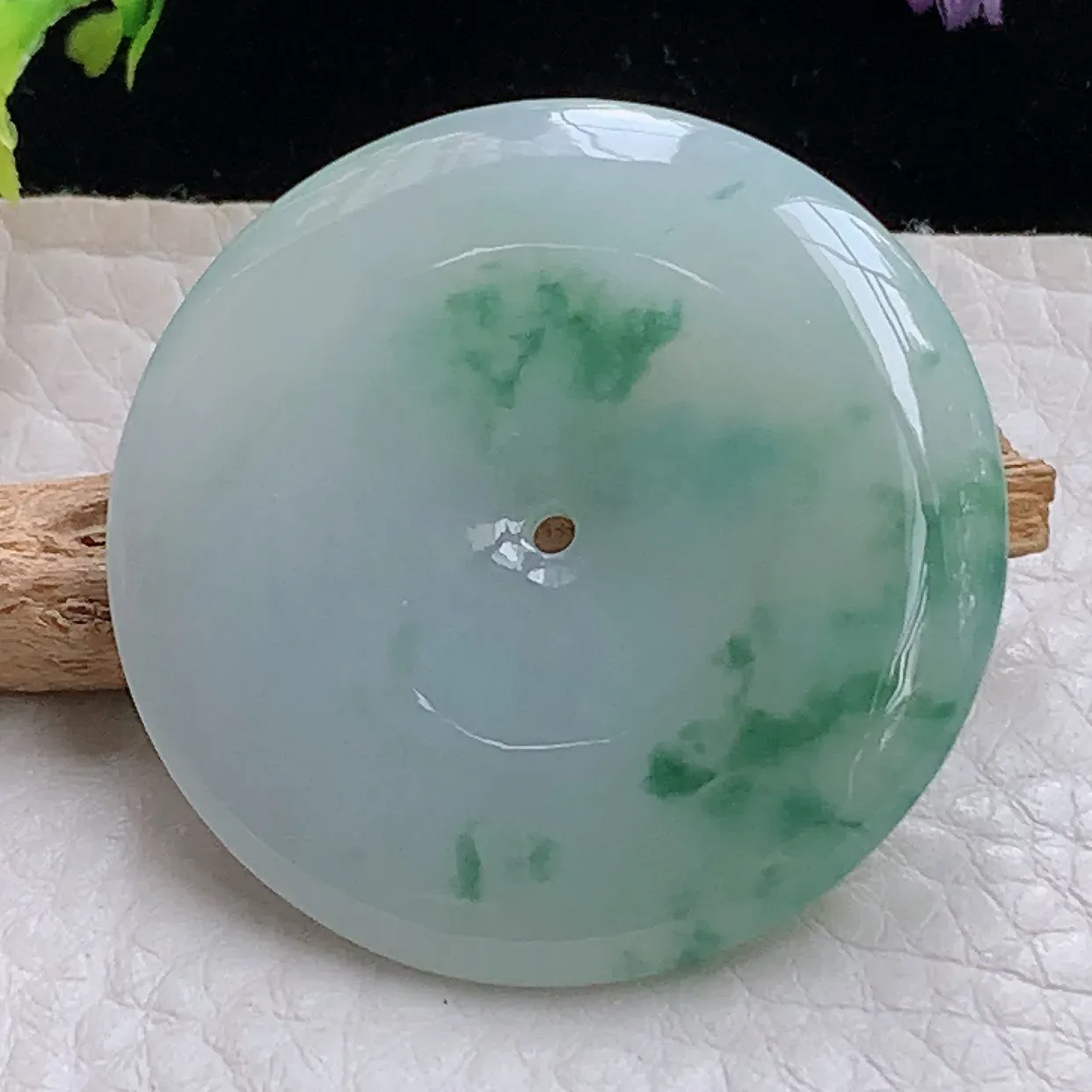 zzx实拍35.8*5.5缅甸翡翠精雕冰飘花大平安扣 玉扣玉吊坠 毛衣坠