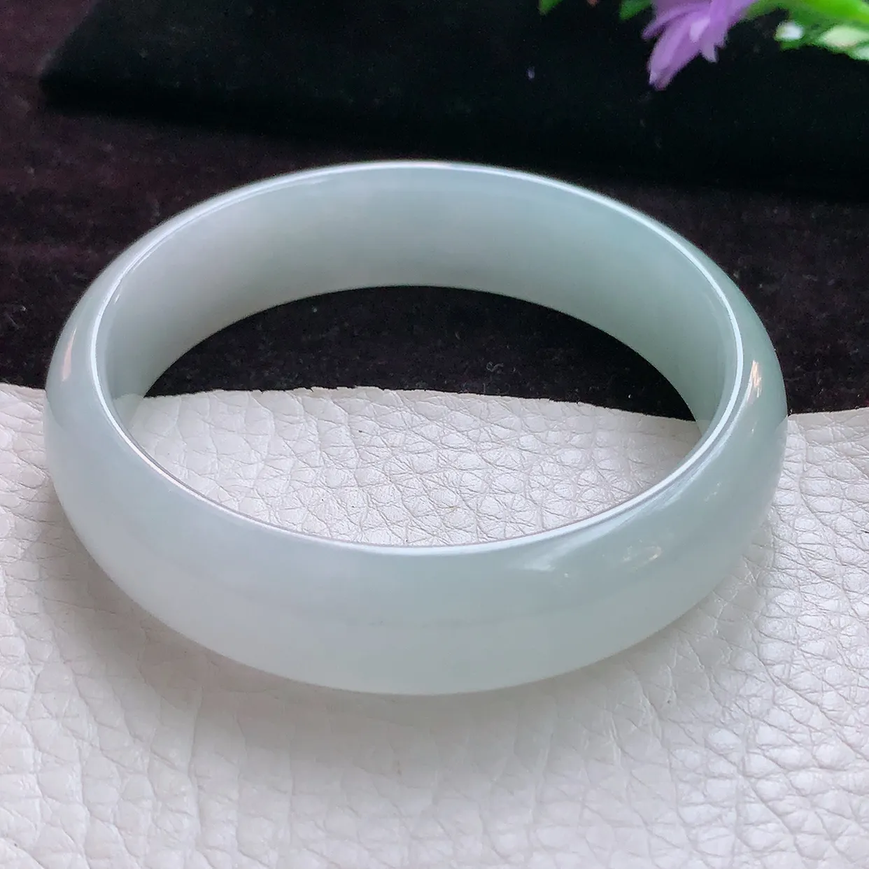 js实拍56.5*15*6.5轮胎镯 天然缅甸翡翠手镯冰润纯美宽边玉手镯 玉手环