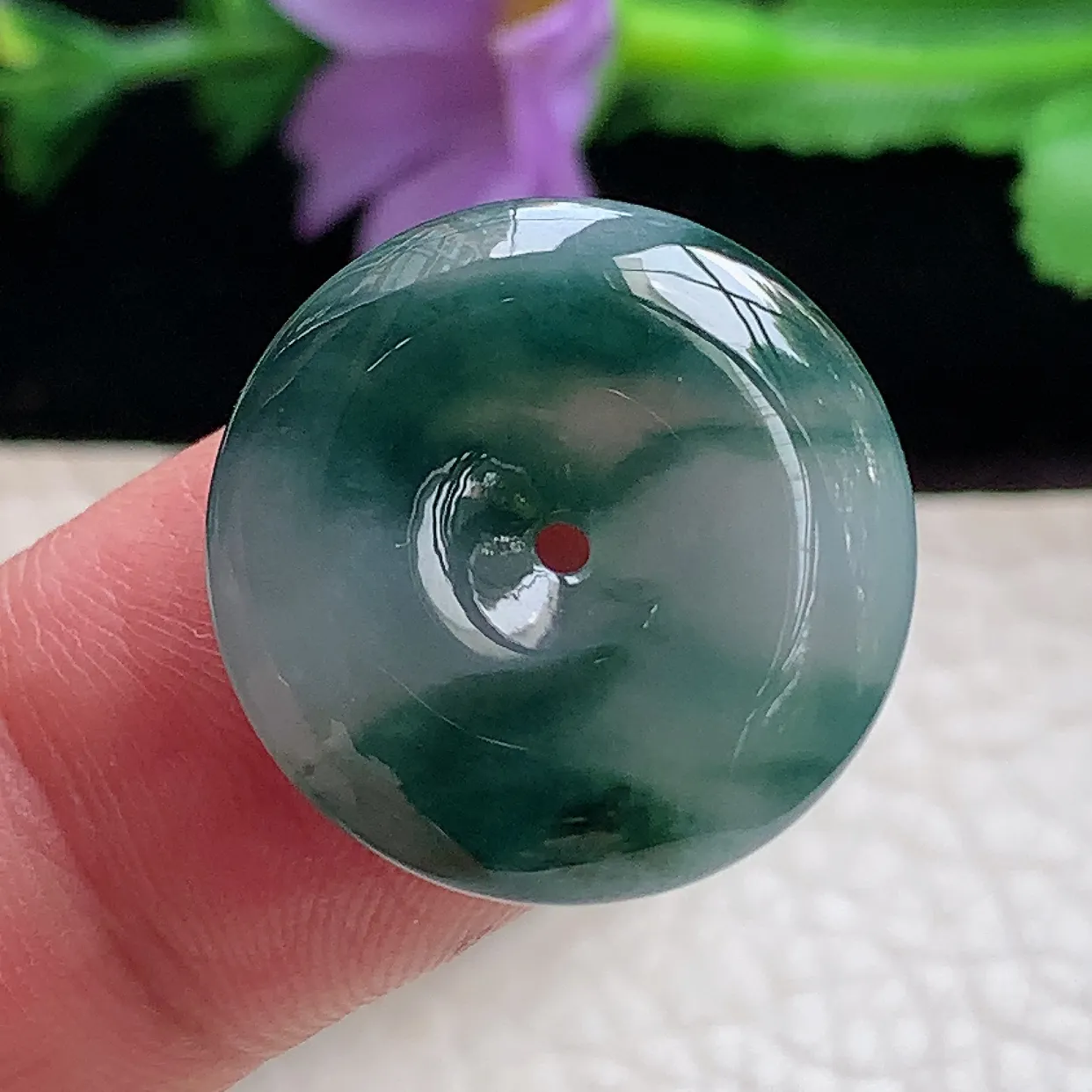 zzx实拍21.5*5.3缅甸翡翠精雕飘水墨款平安扣 玉扣玉吊坠 玉挂件