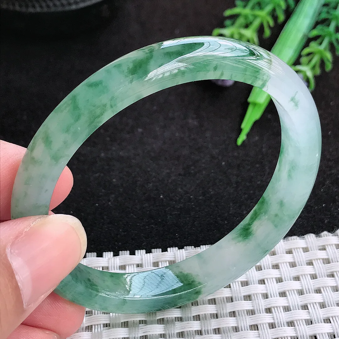 自然光55.5/49.5/10/6.9老坑冰胶果冻冰飘花贵妃手镯天然翡翠玉镯女款