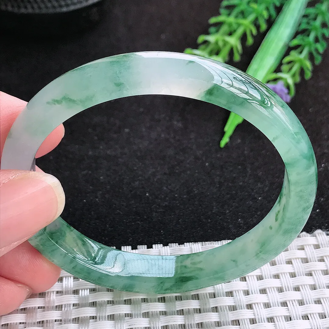 自然光55.5/49.5/10/6.9老坑冰胶果冻冰飘花贵妃手镯天然翡翠玉镯女款