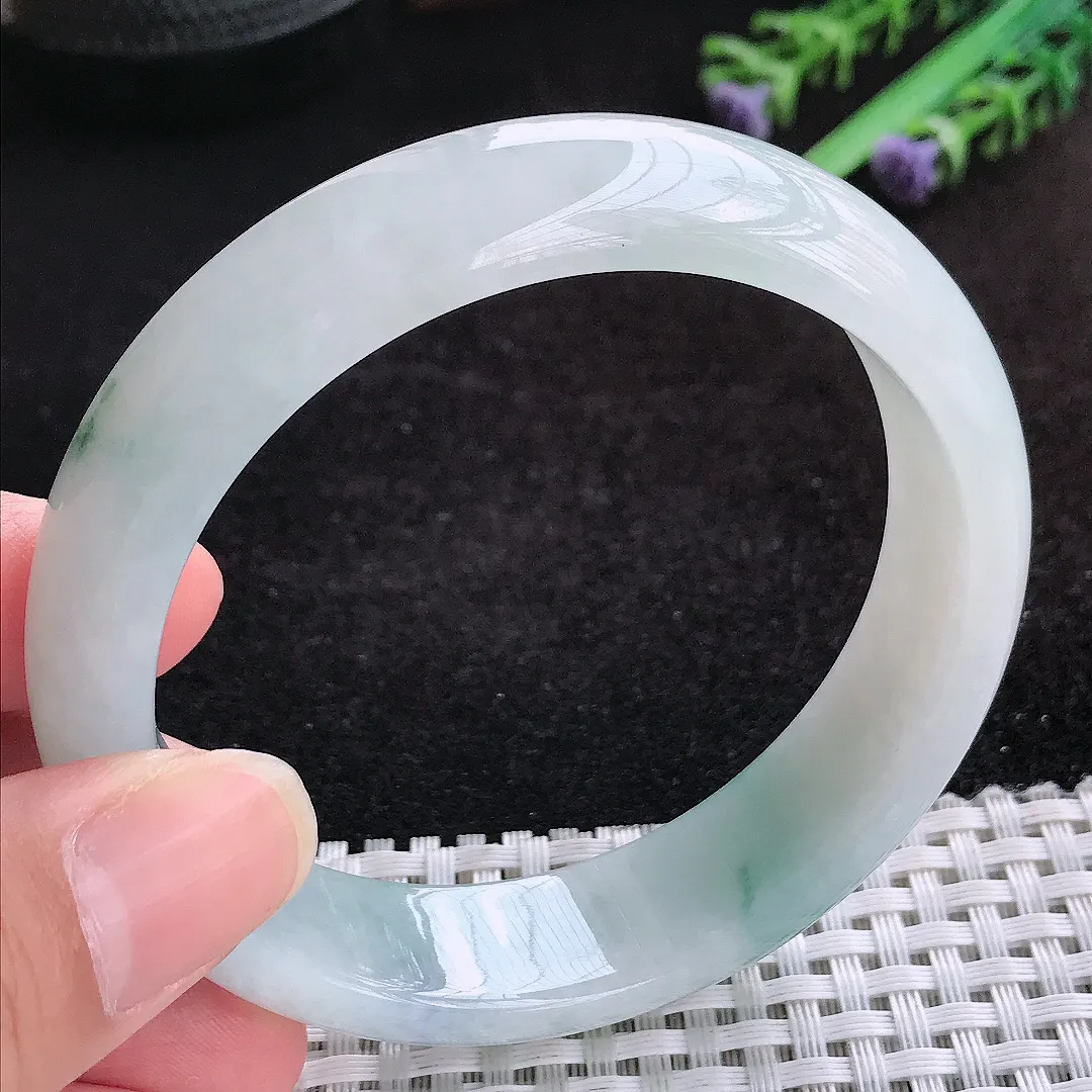 自然光59.5/15.7/8老坑冰胶水灵飘花宽边手镯天然翡翠玉镯女款
