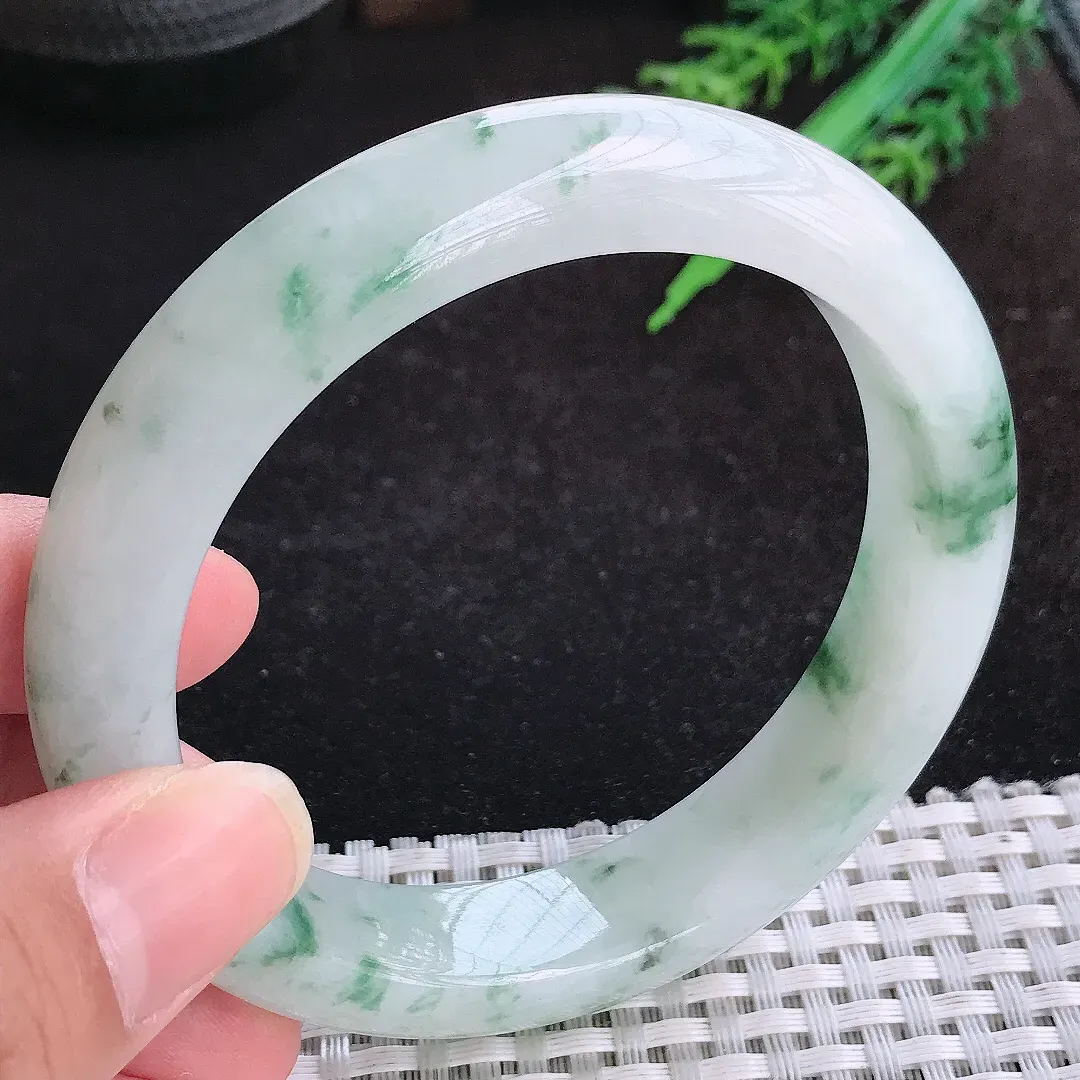 自然光60.5/13.6/9.5老坑冰胶水灵飘花手镯大圈口天然翡翠玉镯女款