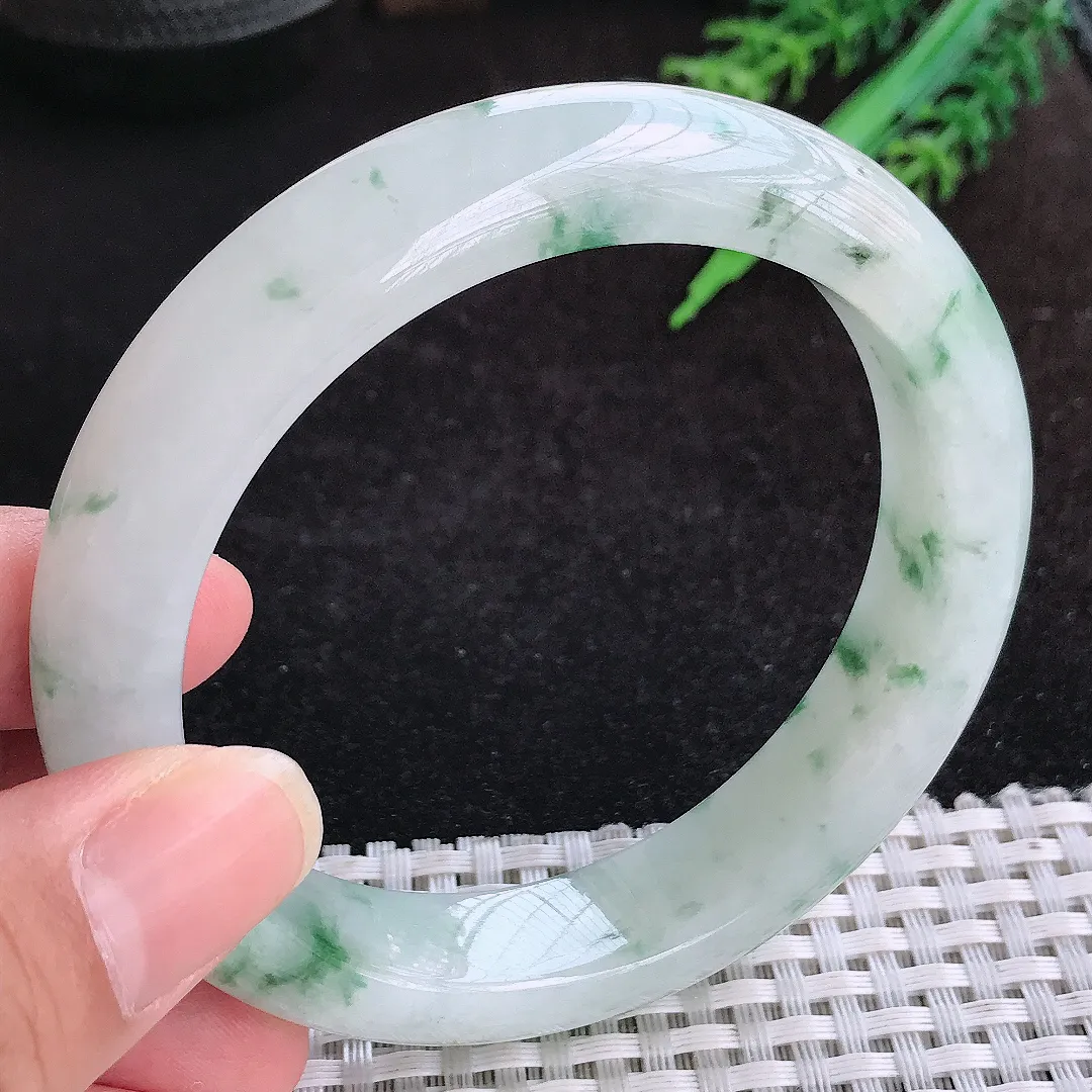 自然光60.5/13.6/9.5老坑冰胶水灵飘花手镯大圈口天然翡翠玉镯女款