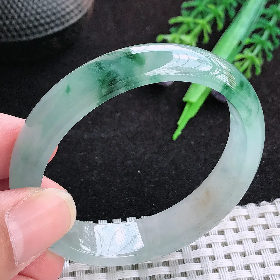 自然光51.5/45/13.4/6.8老坑冰胶果冻飘花小圈口贵妃手镯天然翡翠玉镯女款