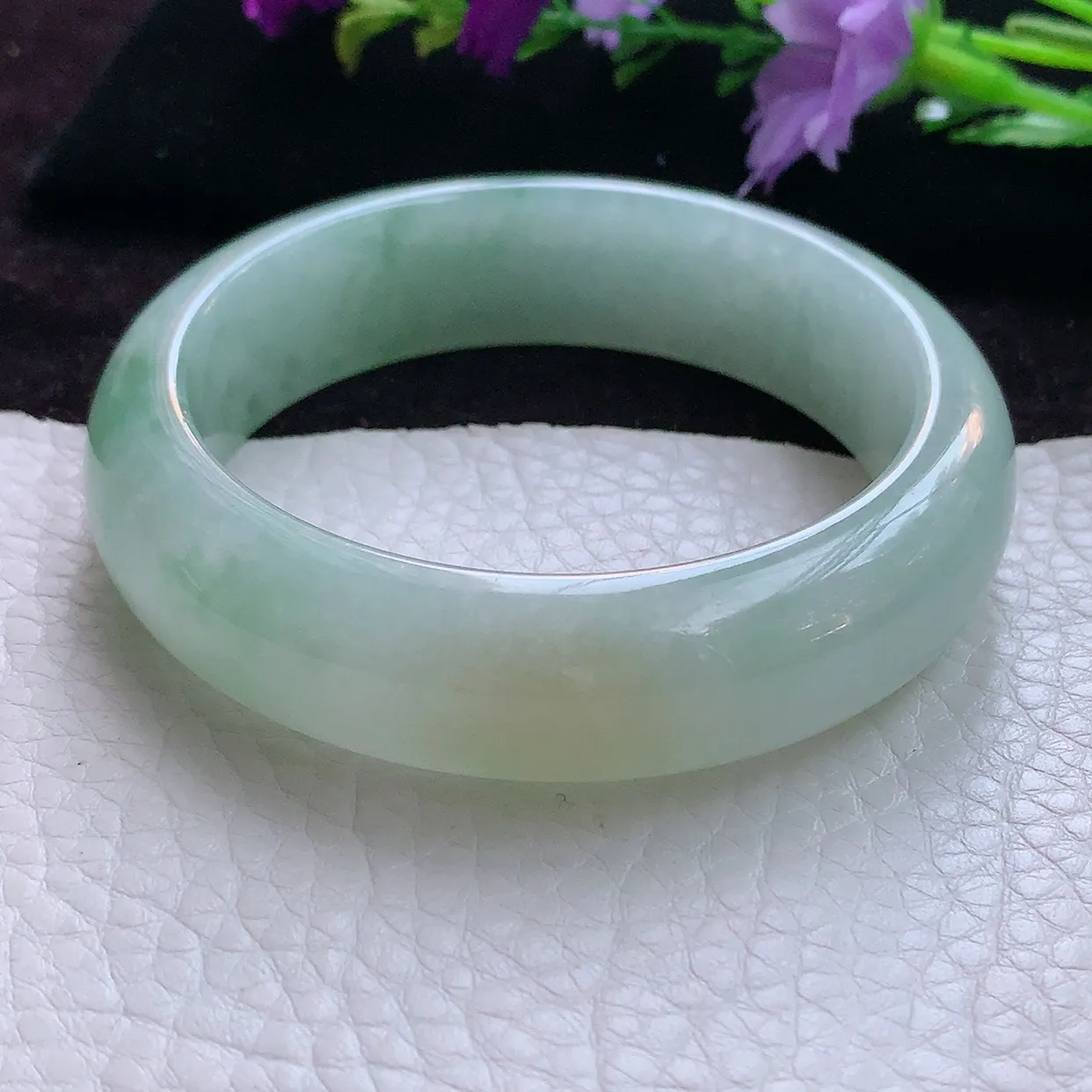 hh实拍55*15.5*8.3轮胎镯 天然缅甸冰飘花双彩宽边翡翠玉手镯 玉手环