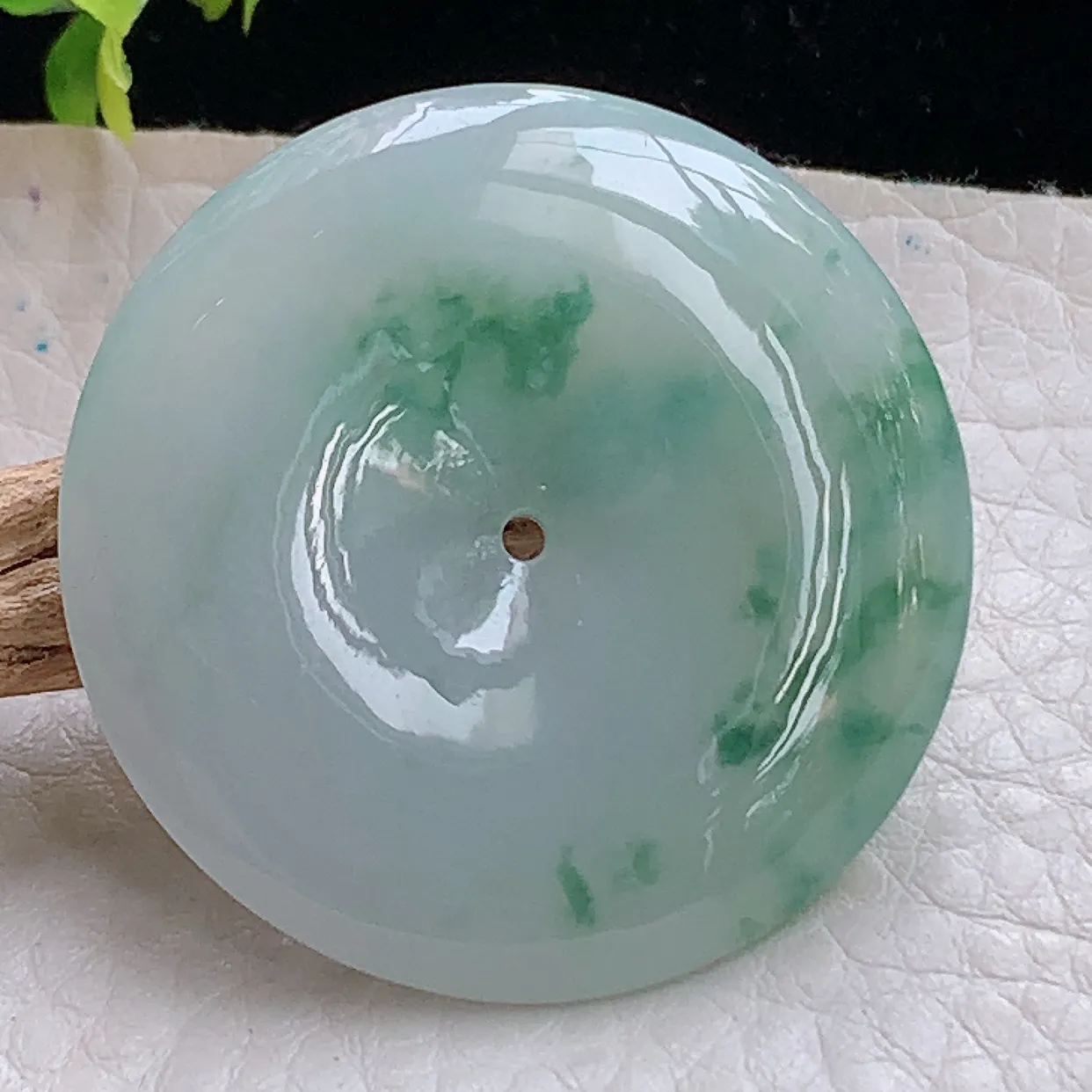 zzx实拍35.8*5.5缅甸翡翠精雕冰飘花大平安扣 玉扣玉吊坠 毛衣坠
