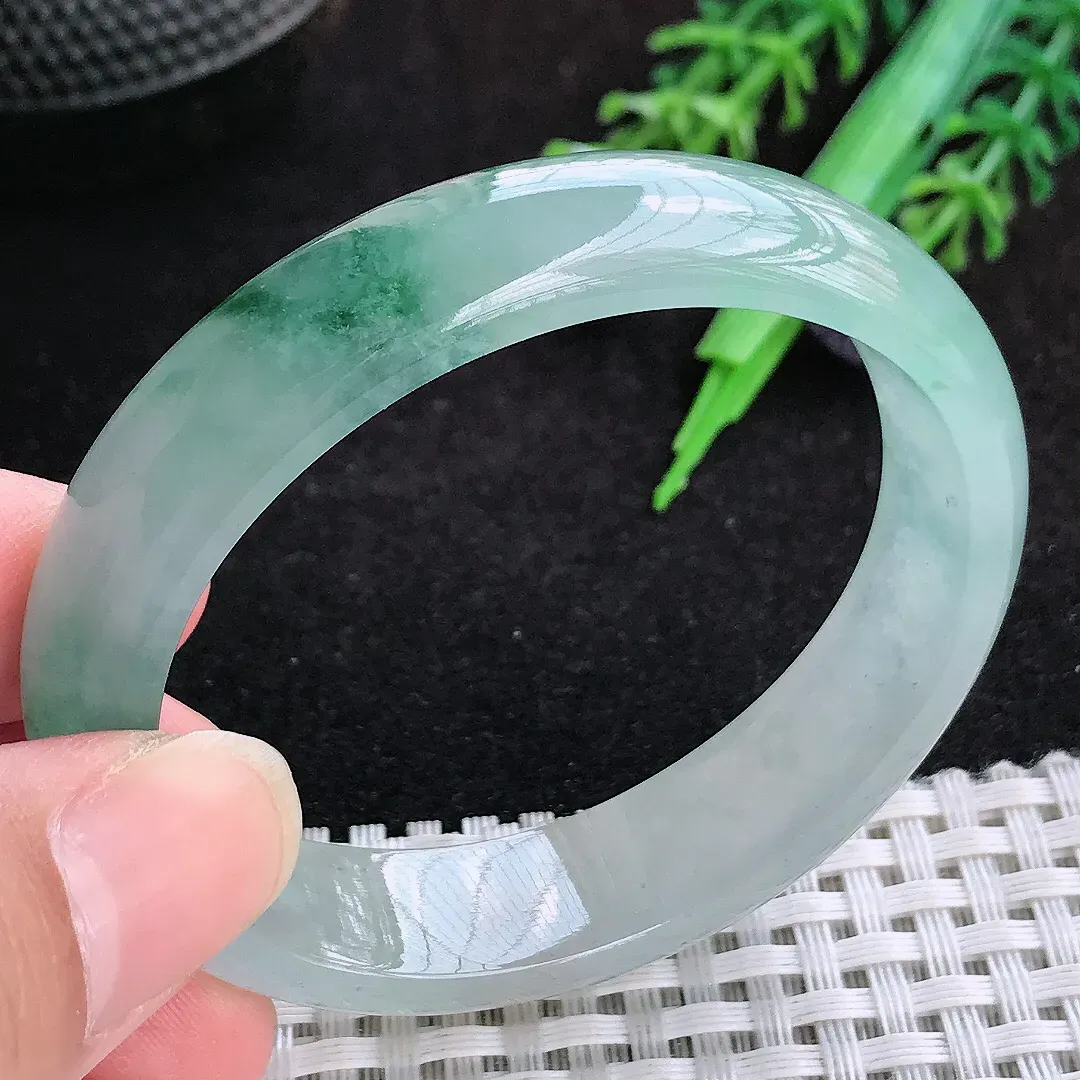 自然光51.5/45/13.4/6.8老坑冰胶果冻飘花小圈口贵妃手镯天然翡翠玉镯女款