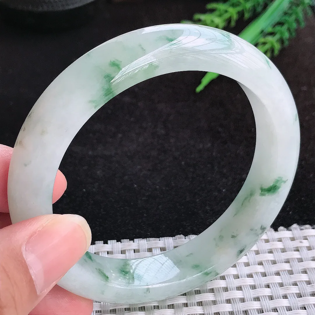 自然光60.5/13.6/9.5老坑冰胶水灵飘花手镯大圈口天然翡翠玉镯女款