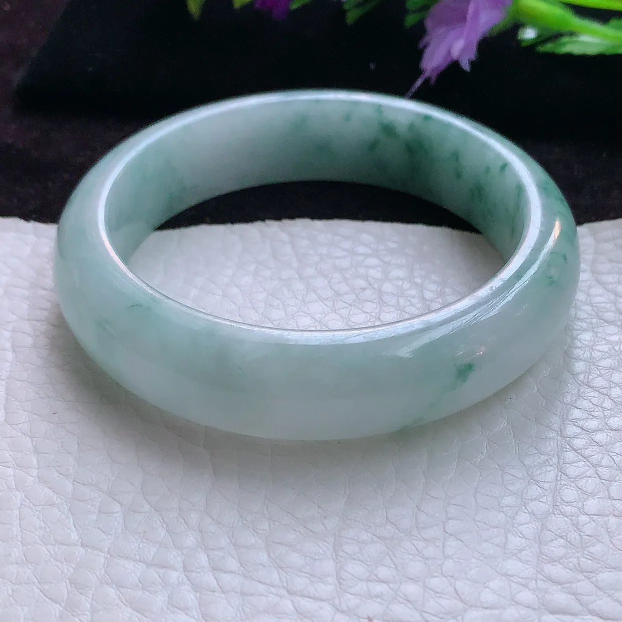 hh实拍56*15*8.3轮胎镯 天然缅甸飘花宽边翡翠玉手镯 玉手环