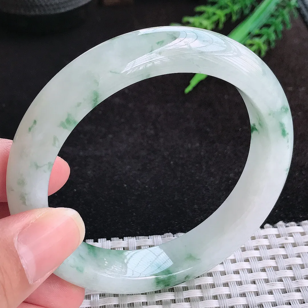 自然光60.5/13.6/9.5老坑冰胶水灵飘花手镯大圈口天然翡翠玉镯女款