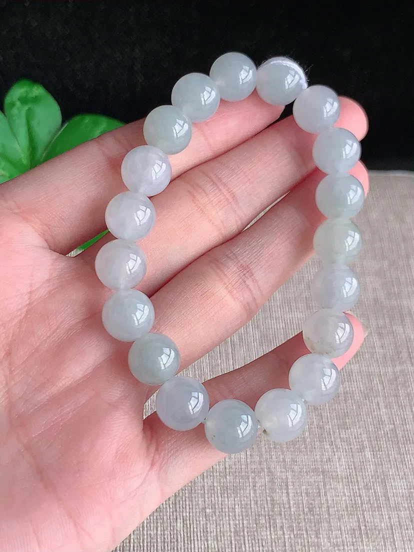 a货翡翠老坑冰种白月光圆珠佛珠手串19颗 尺寸9.7mm 重量32.66g 0829
