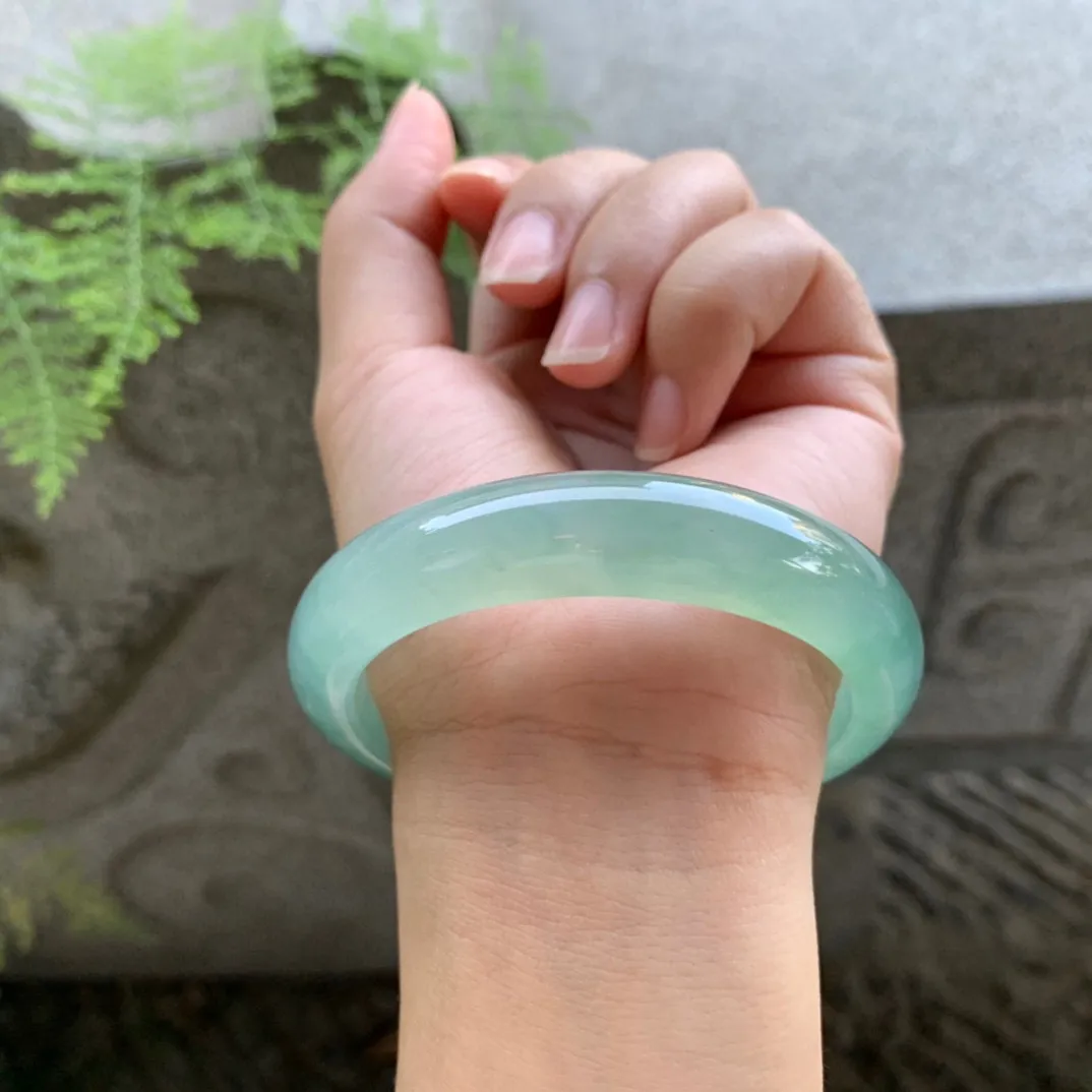 圈口 56.6-12.7-8.6【冰种芙蓉绿正圈手镯】正圈56 57可戴