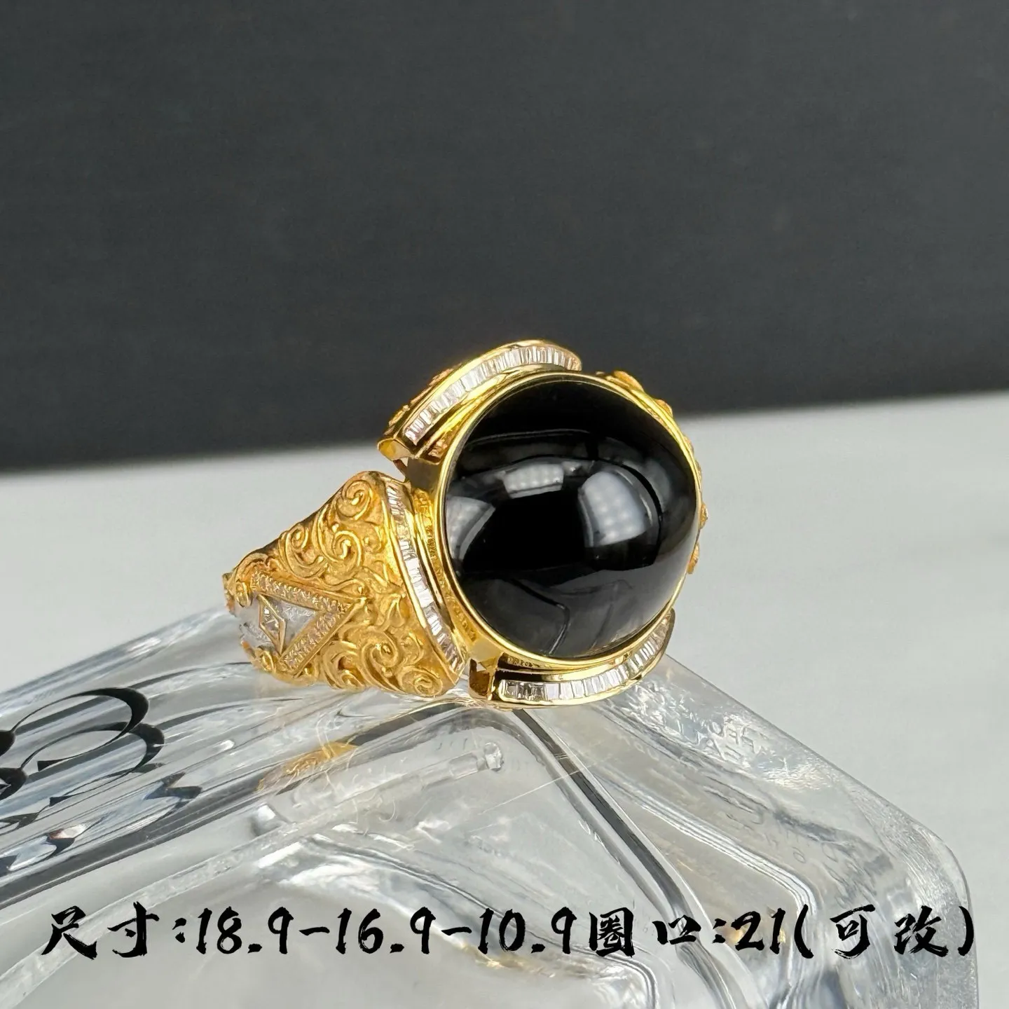墨翠大蛋面男戒 重金豪镶 打灯通透 油性十足 尺寸18.9