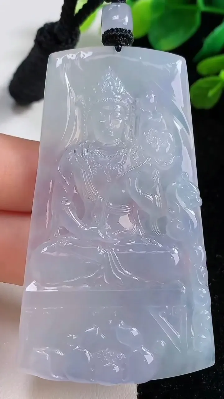 天然A货翡翠种紫罗兰大势至观音菩萨吊坠，尺寸68.3-39.3-5，重量:37.54g
9月5日