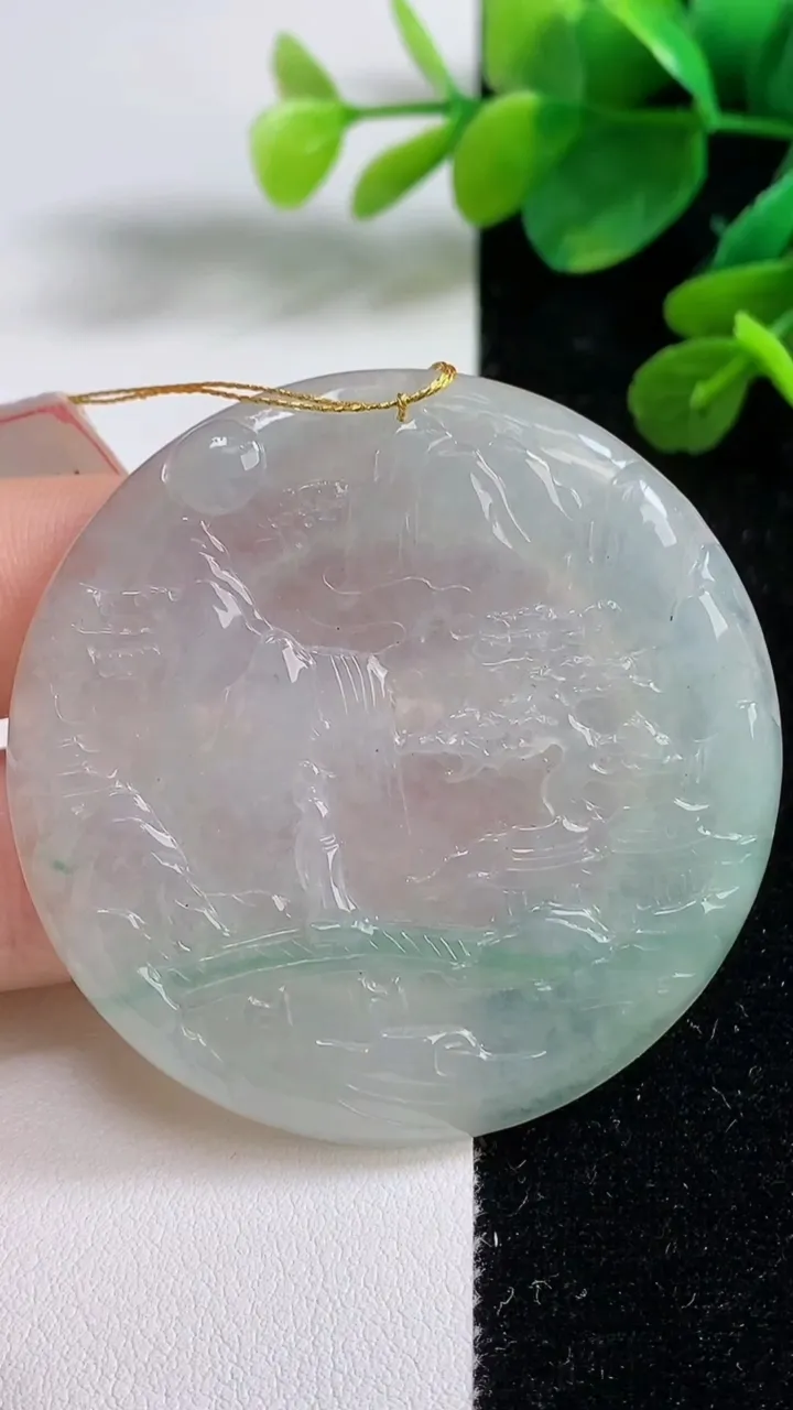 天然A货翡翠山水牌吊坠，尺寸51.6-5.5，重量:31.30g
9月5日