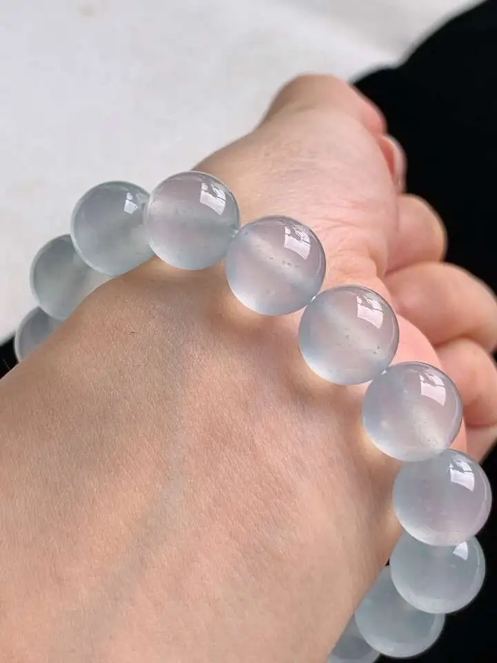 a货翡翠老坑高冰种白月光圆珠佛珠手串16颗 尺寸11.6mm 重量47.06g 0905