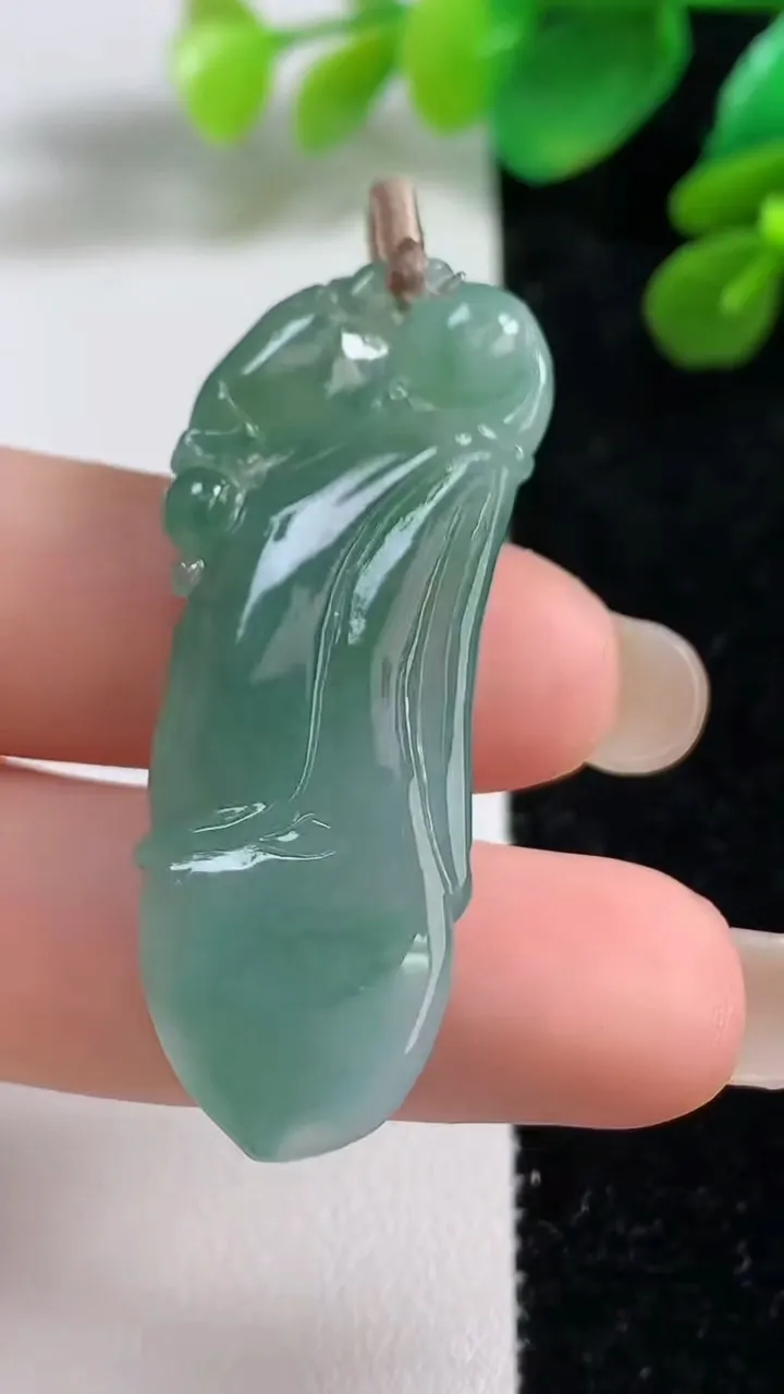 天然A货翡翠玉兰花吊坠，尺寸44.7-15-6，重量:9.11g
9月7日